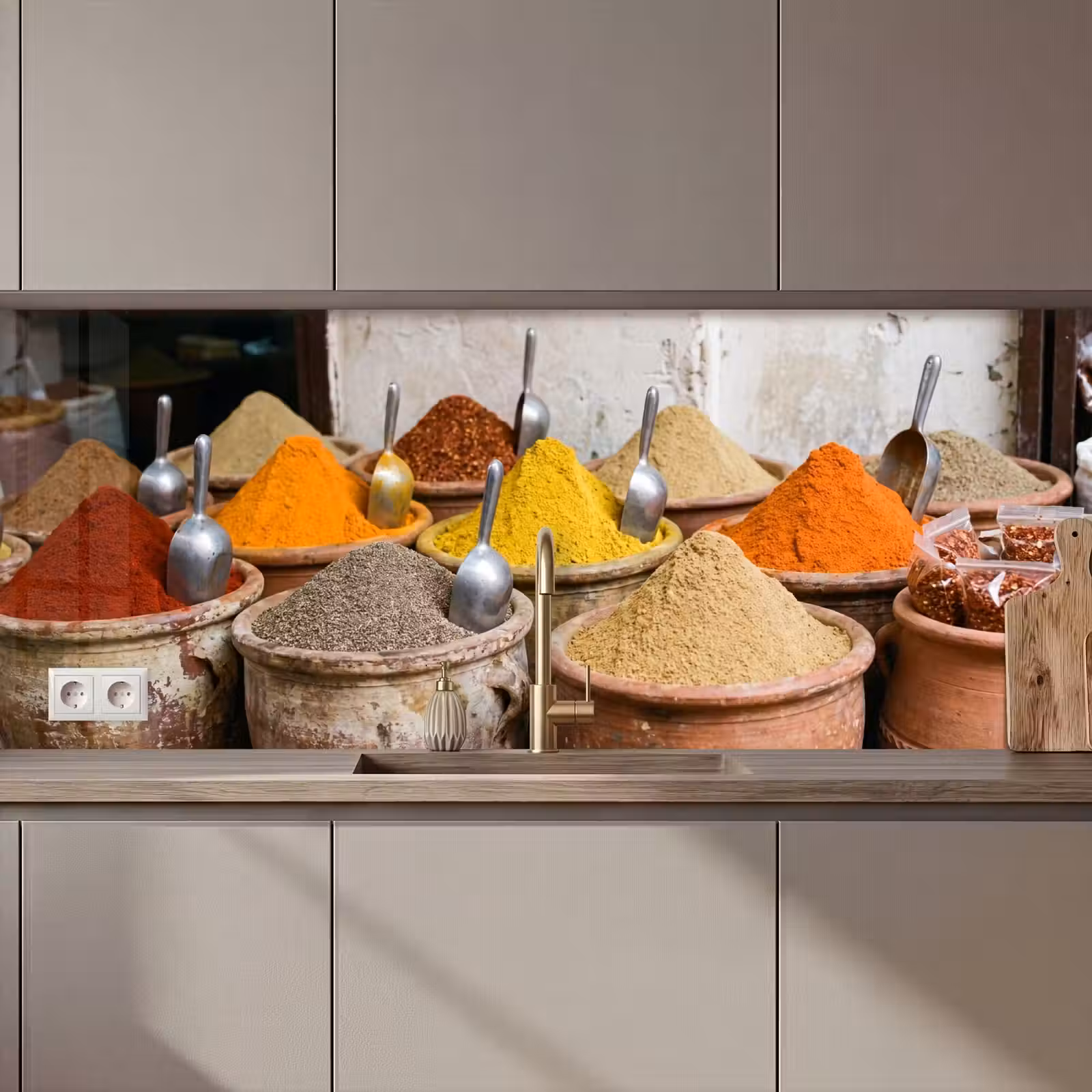 Kitchen Wall Splashback - Herbs - Jars - Asian - Kruiden - Potten - Oosters keuken achterwand 2 middel zz_3dshopping