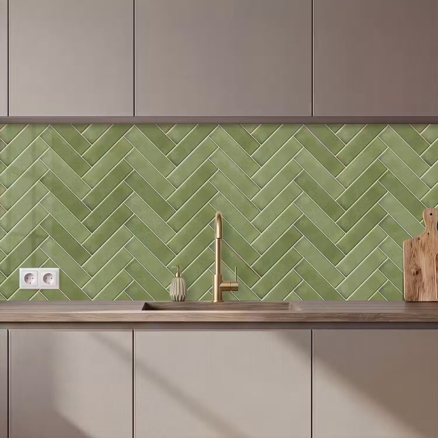 Visgraatstructuur - Tegels - Olijfgroen keuken achterwand 2 middel 871 zz_3dshopping