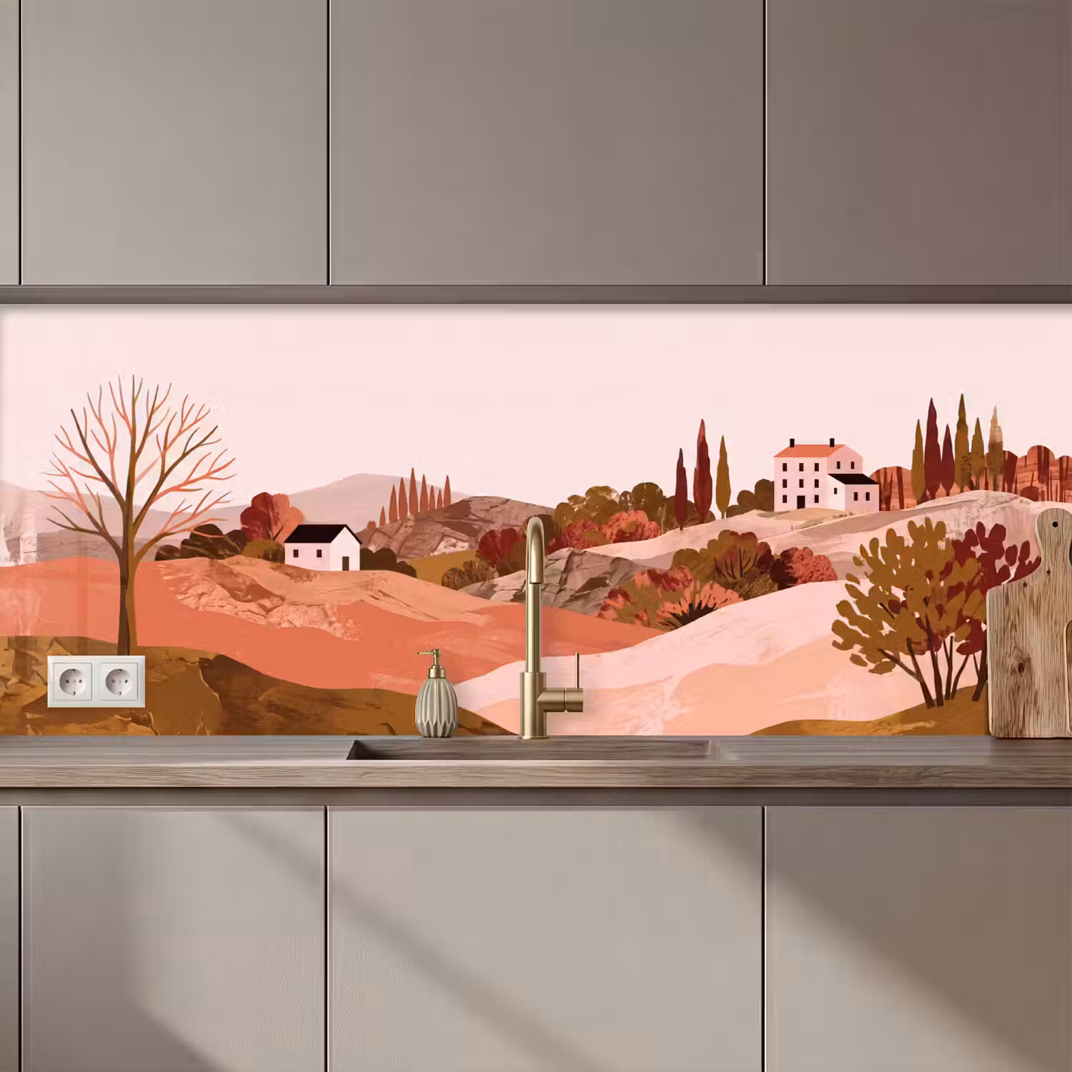Heuvellandschap - Grafisch - Terracotta keuken achterwand 2 middel zz_3dshopping