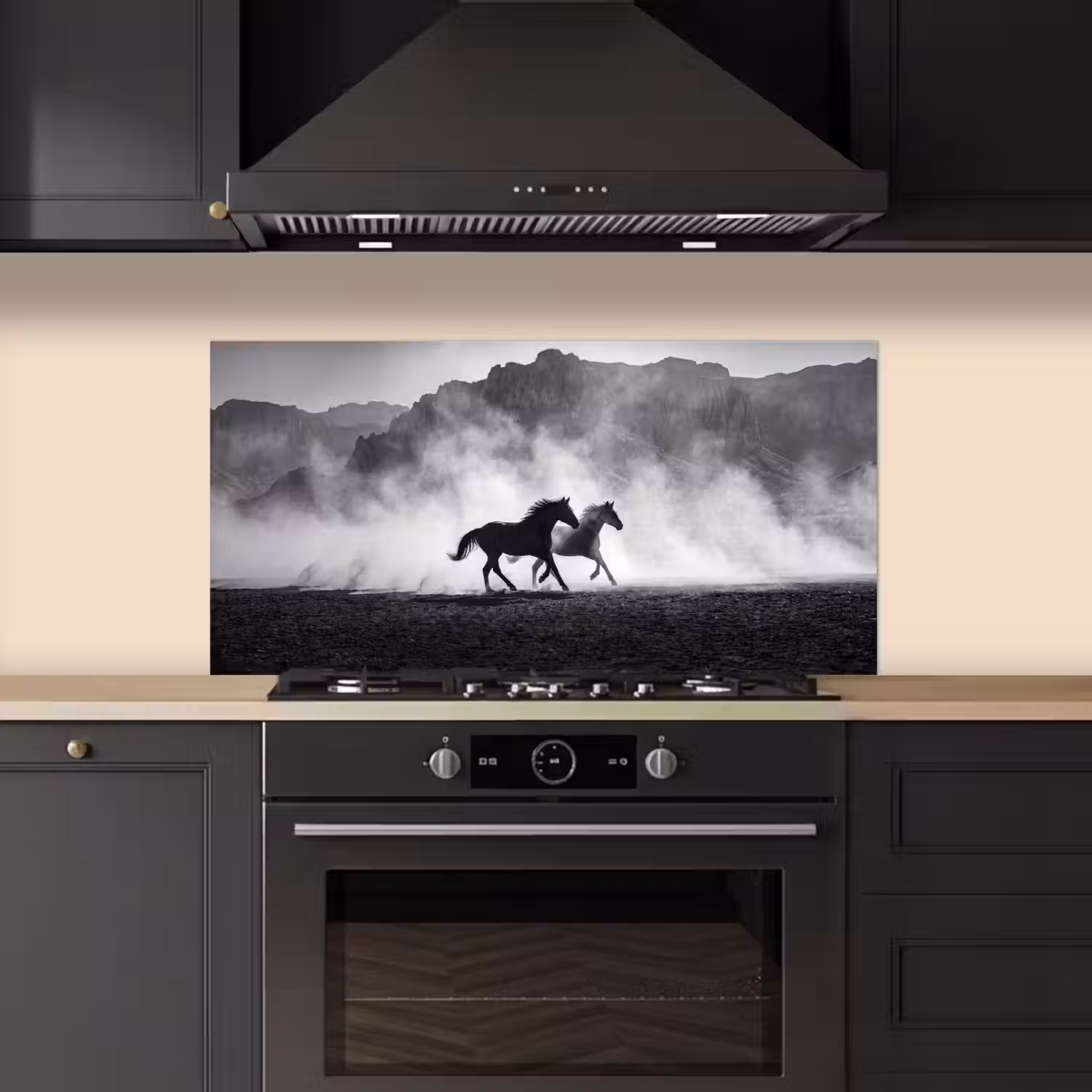 Paard - Ren - Stof - Zwart-wit - Dieren keuken achterwand spatscherm middel -sfeer1