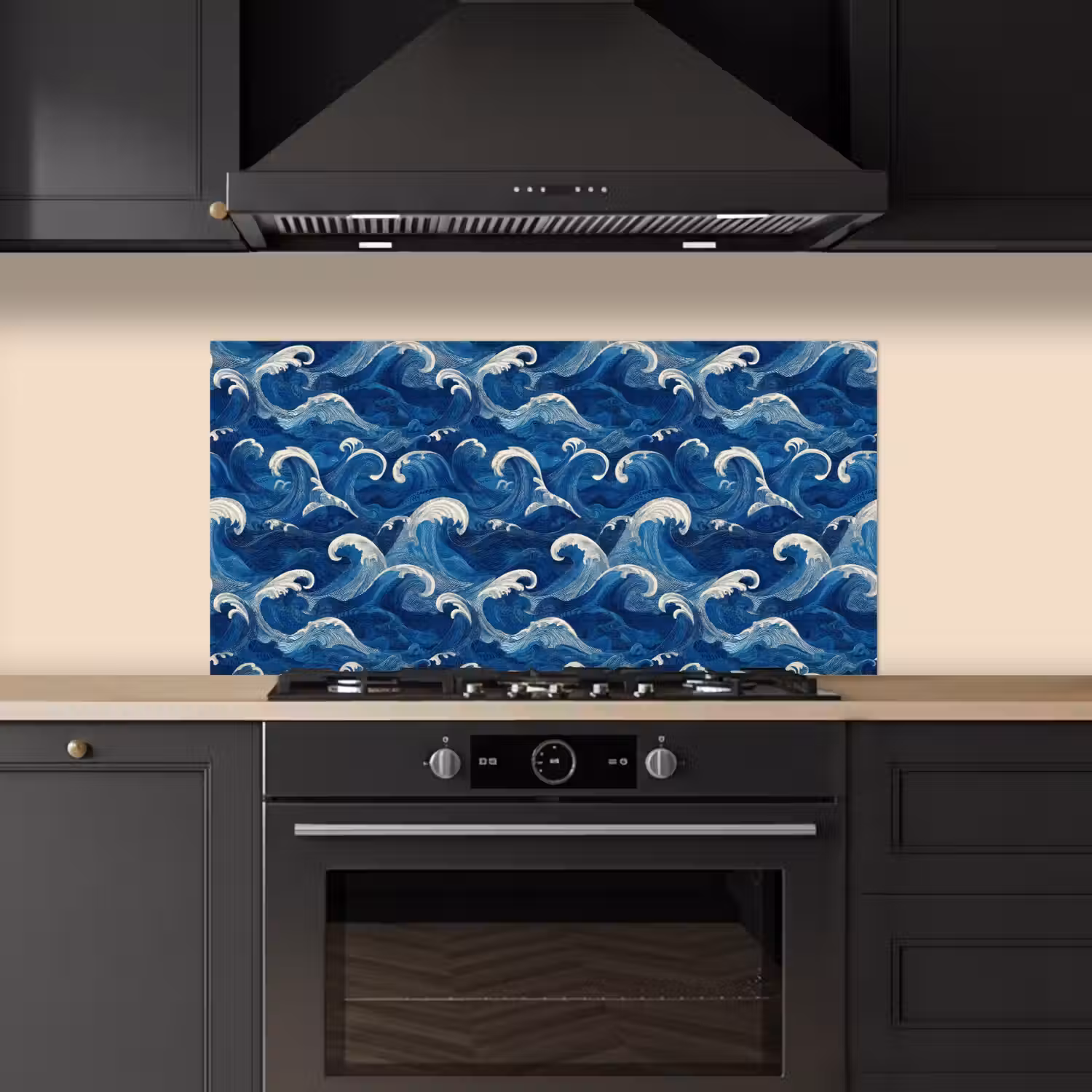 Japans - Oceaan - Golven - Blauw keuken achterwand spatscherm middel 899 -sfeer1