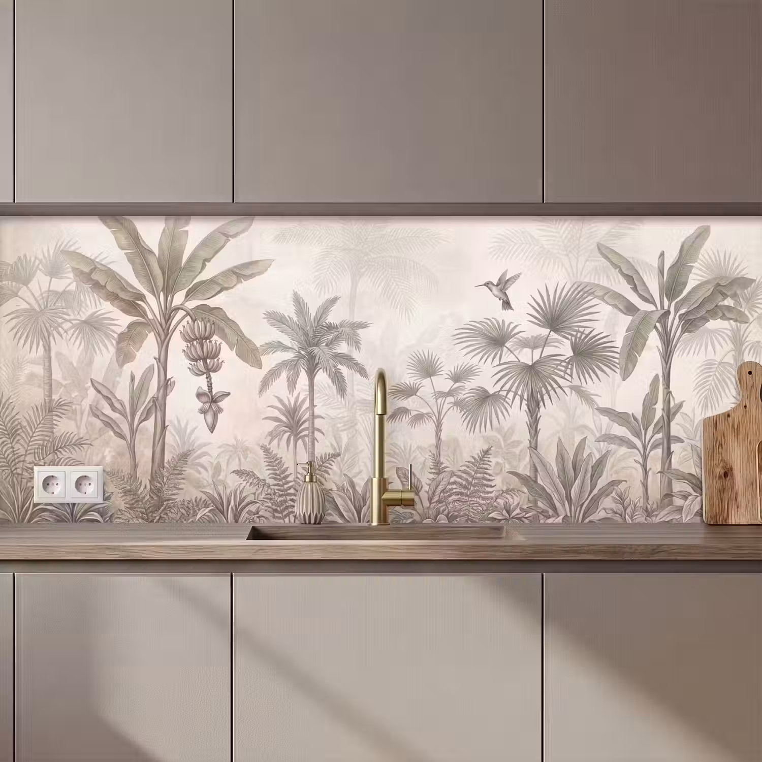 Jungle - Banenboom - Kolibrie - Beige keuken achterwand 2 middel zz_3dshopping