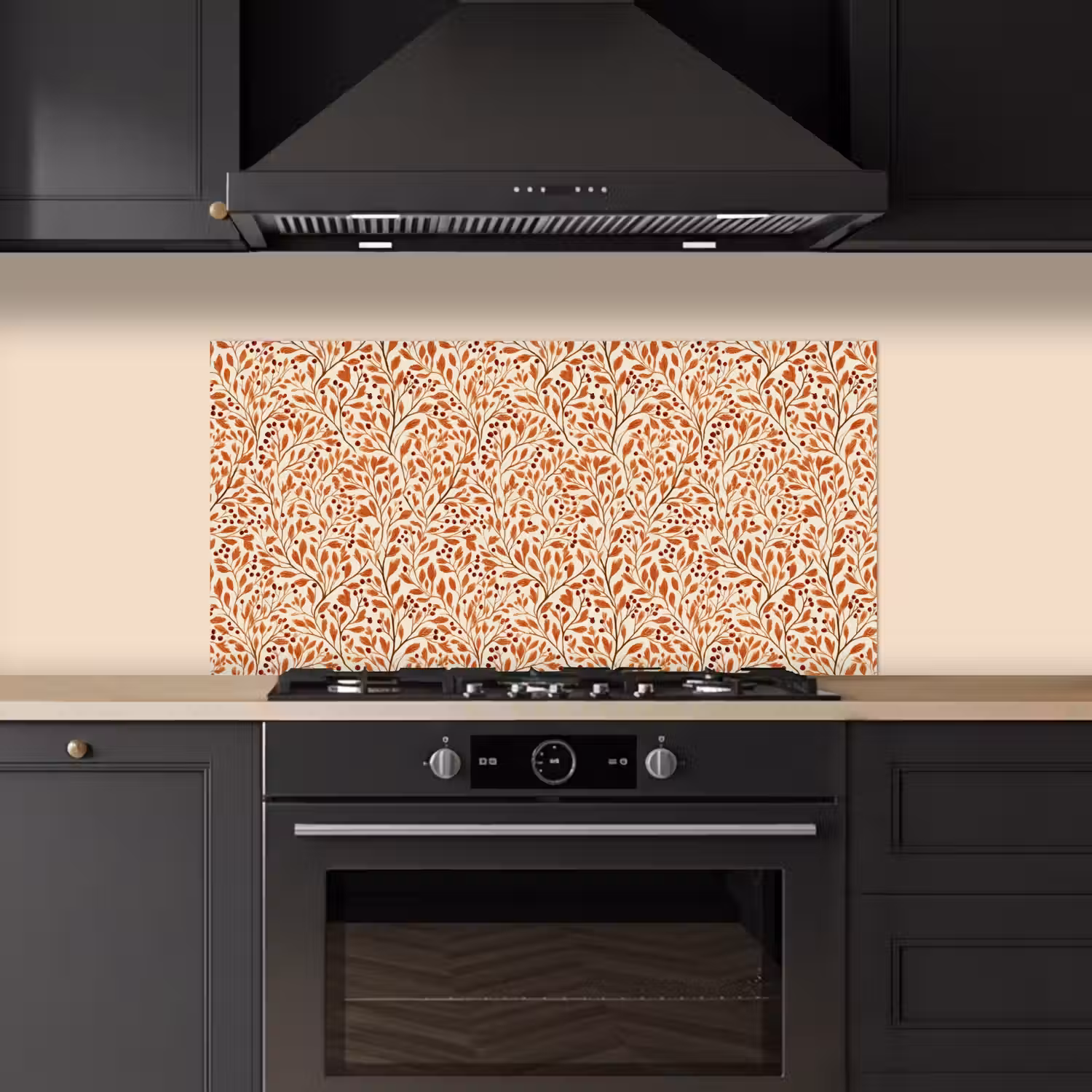 Bladeren - Botanisch - Terracotta keuken achterwand spatscherm middel 899 -sfeer1