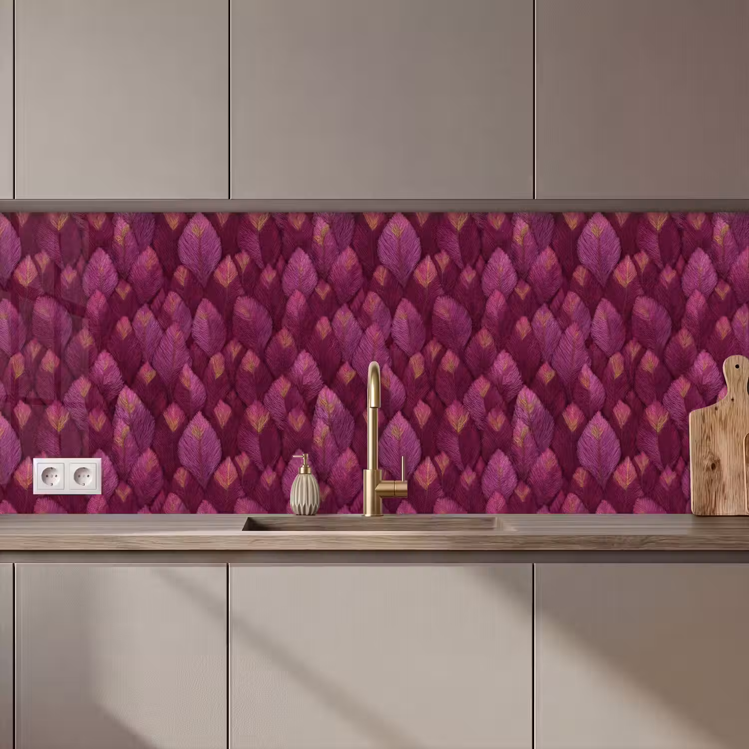 Bladeren - Patroon - Burgundy keuken achterwand 2 middel 871 zz_3dshopping
