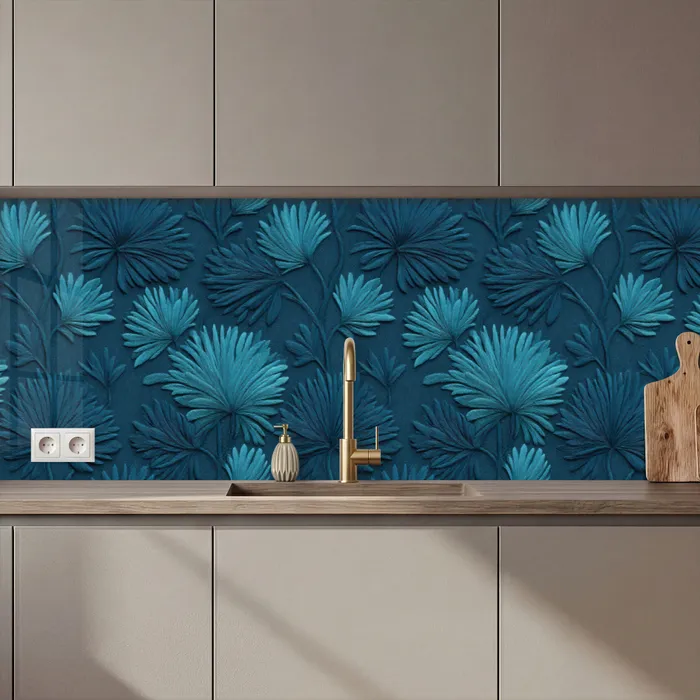 Bladeren - Reliëf - Patroon - Oceaanblauw - Modern keuken achterwand 2 middel 871 zz_3dshopping