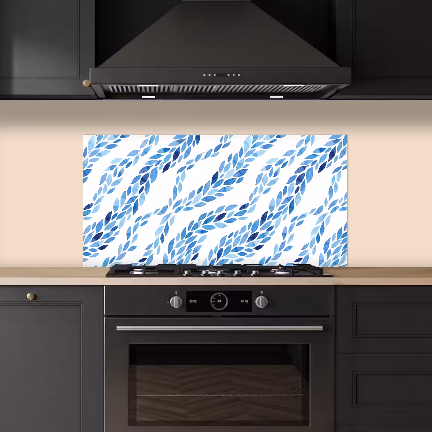 Bladeren - Aquarel - Patroon - Modern - Blauw keuken achterwand spatscherm middel -sfeer1