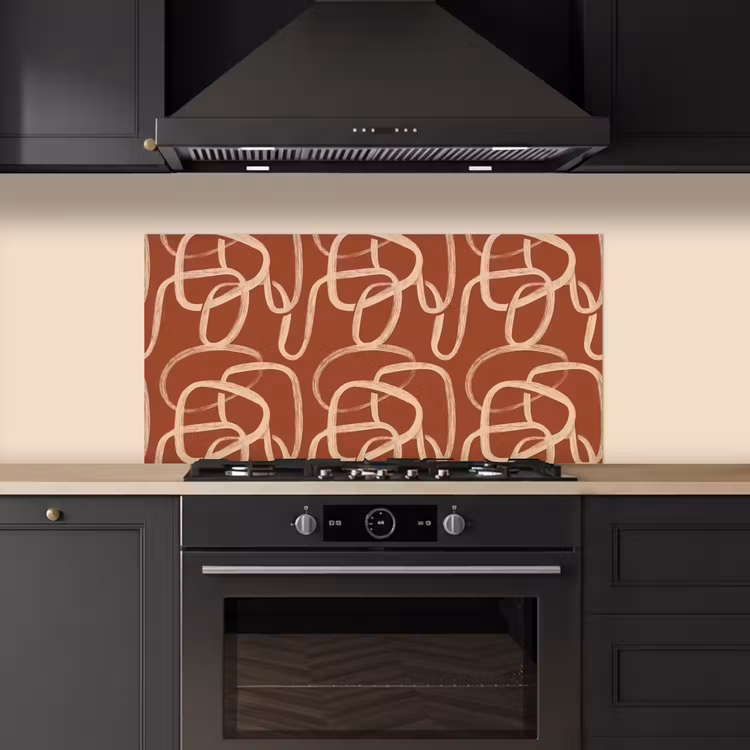 Lijnen - Abstract - Organisch - Terracotta - Crème keuken achterwand spatscherm middel 899 -sfeer1