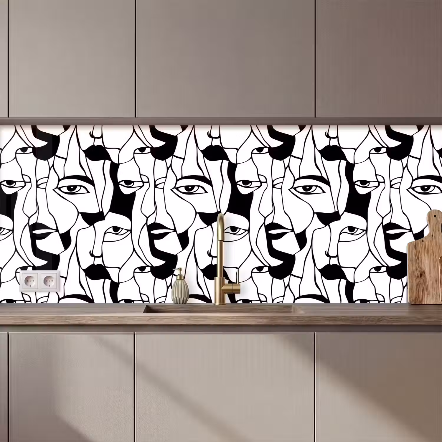 Lijnen - Gezichten - Zwart - Wit keuken achterwand 2 middel 871 zz_3dshopping