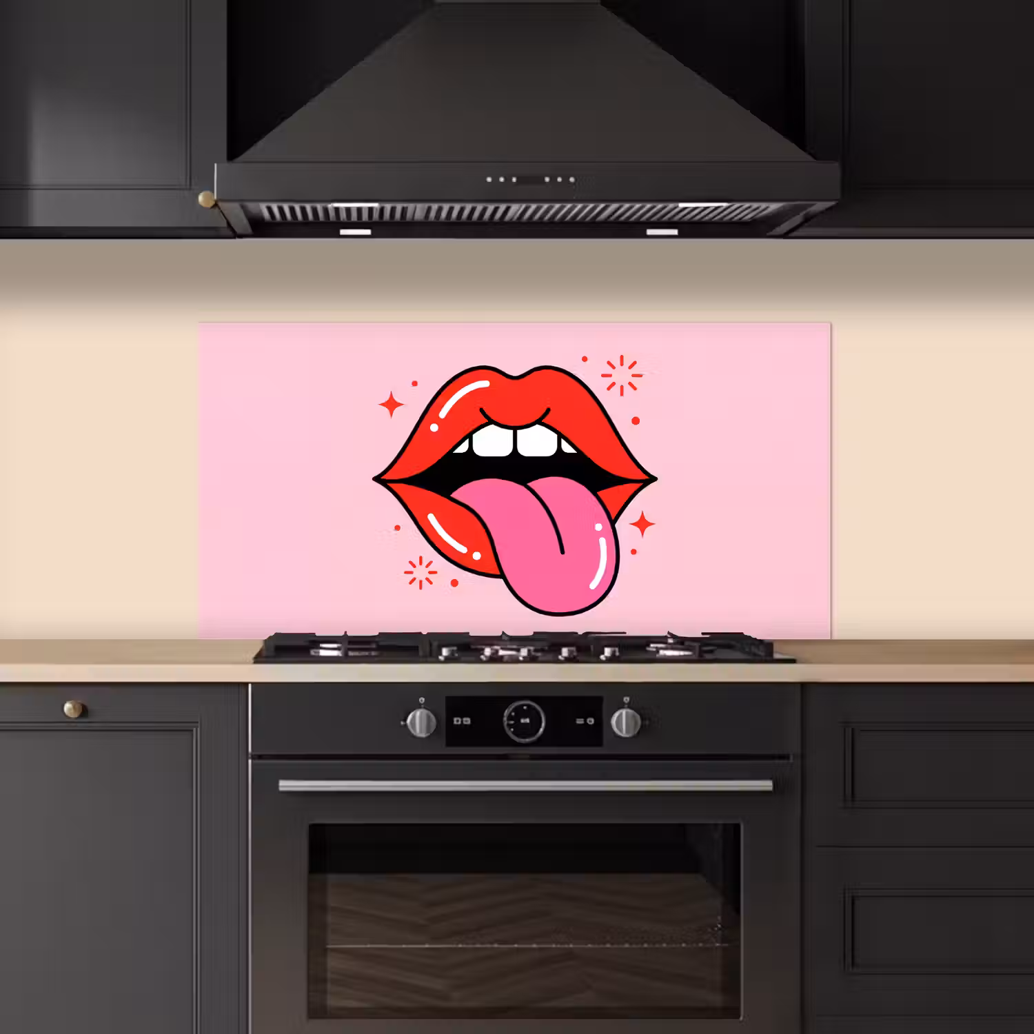 Lippen - Tong - Pop-art - Kleurrijk - Roze keuken achterwand spatscherm middel -sfeer1