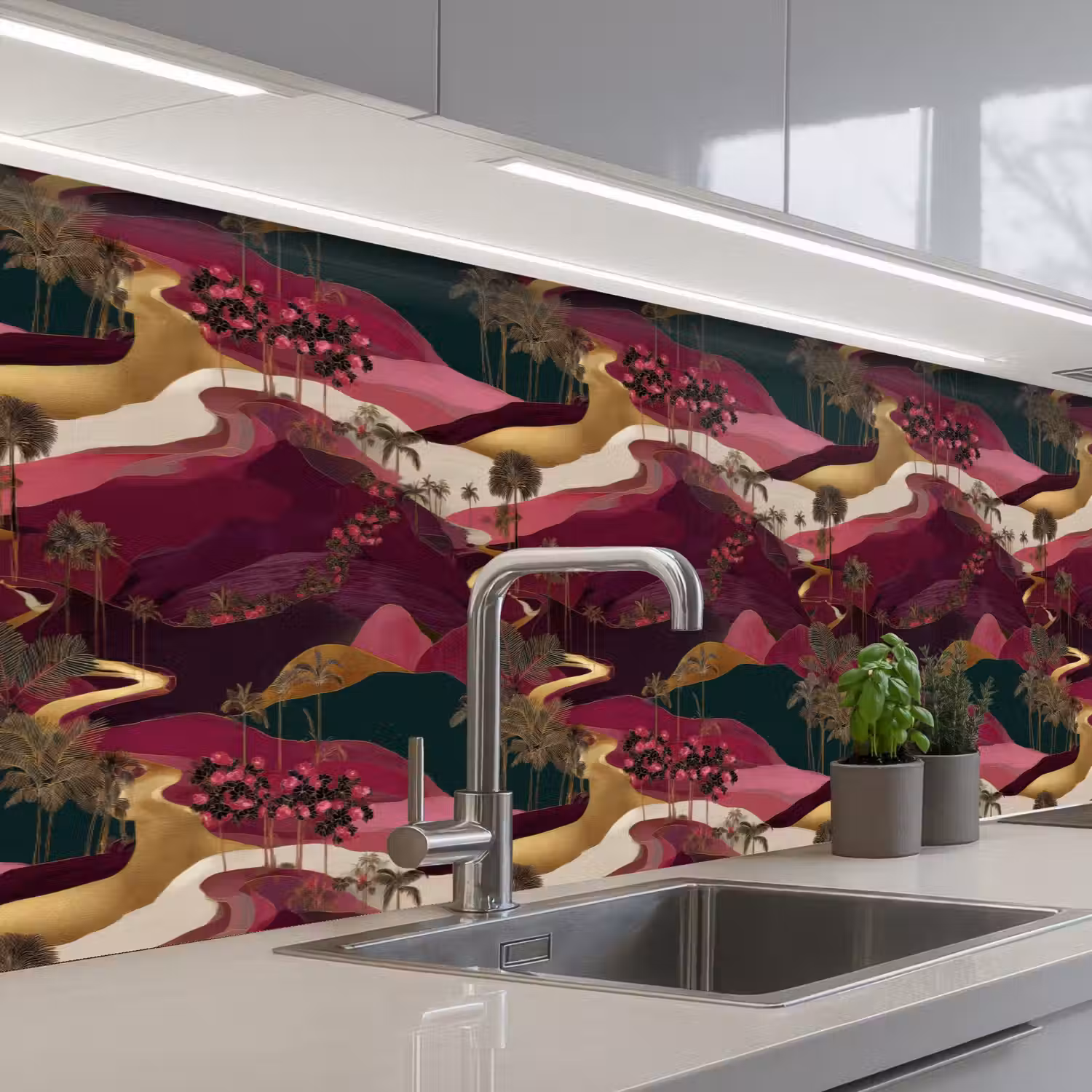 Magisch - Palmbomen - Goud keuken achterwand 2 groot 857 -3d_schuin