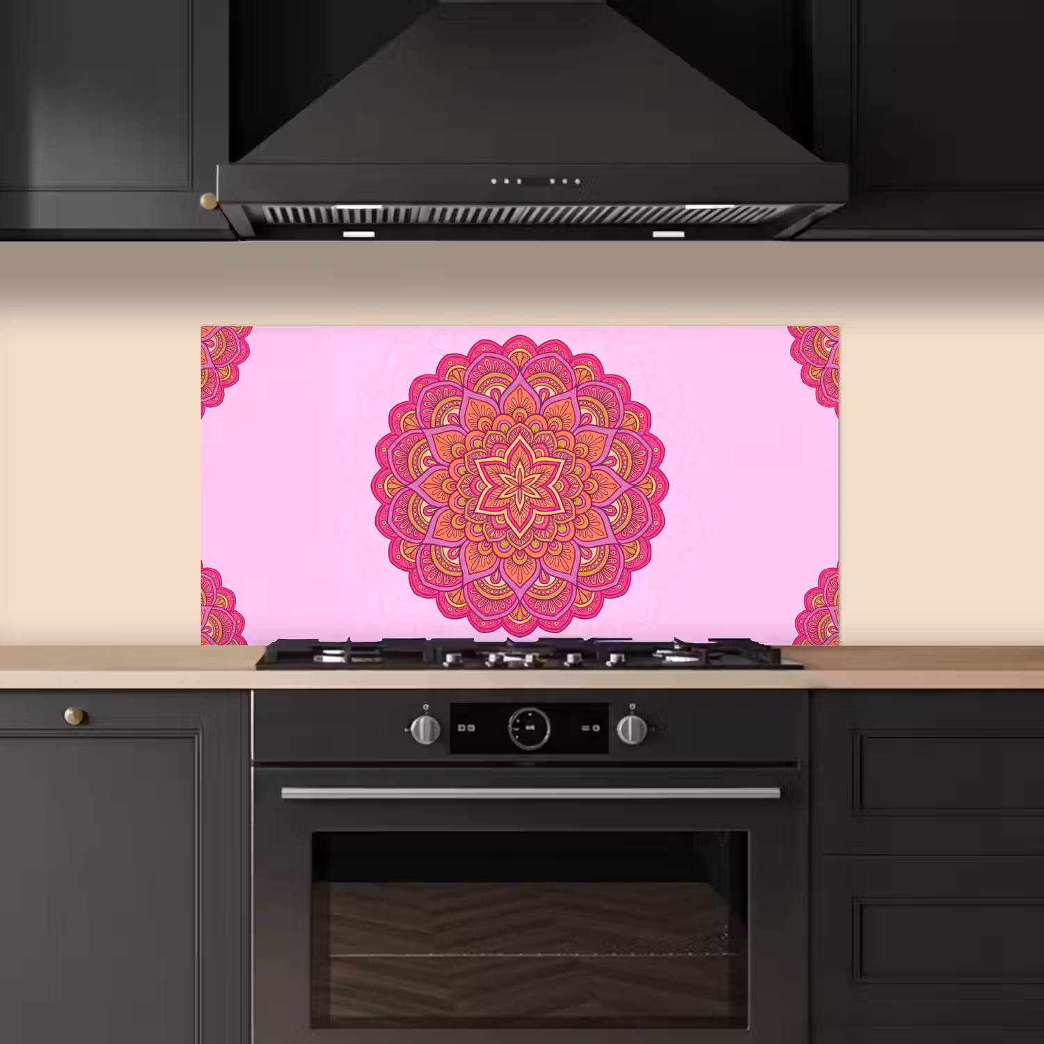 Mandala - Cirkel - Spiritueel - Oosters - Roze keuken achterwand spatscherm middel -sfeer1