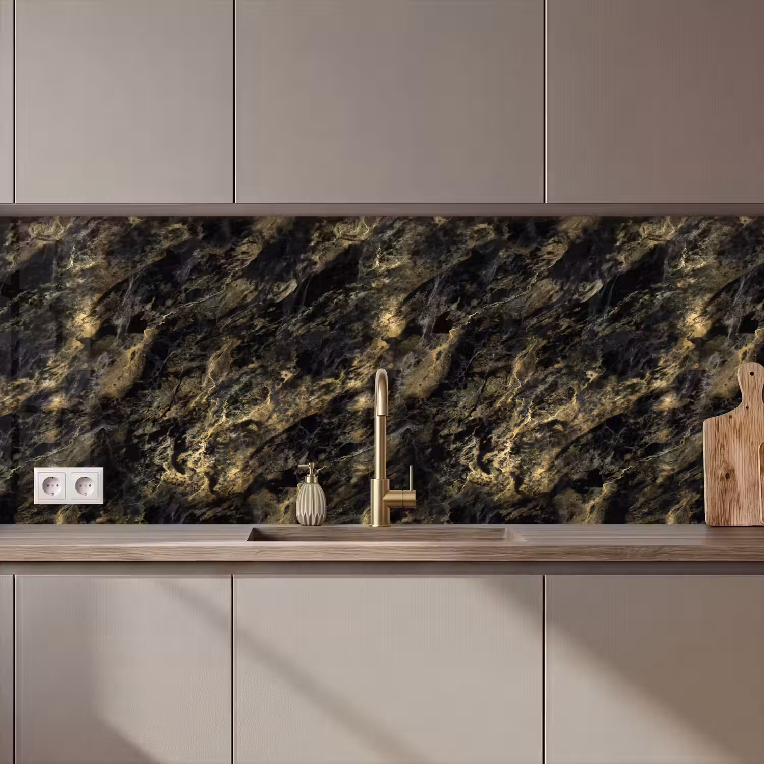 Marmer - Zwart - Goud keuken achterwand 2 middel 871 zz_3dshopping
