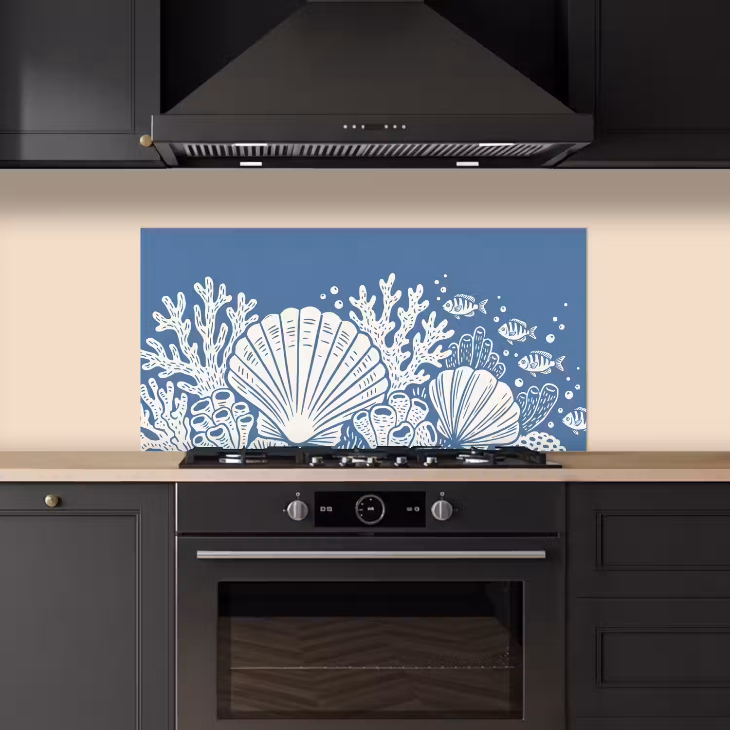 Zeeleven - Koraal - Schelp - Vis - Illustratie - Onderwater keuken achterwand spatscherm middel -sfeer1