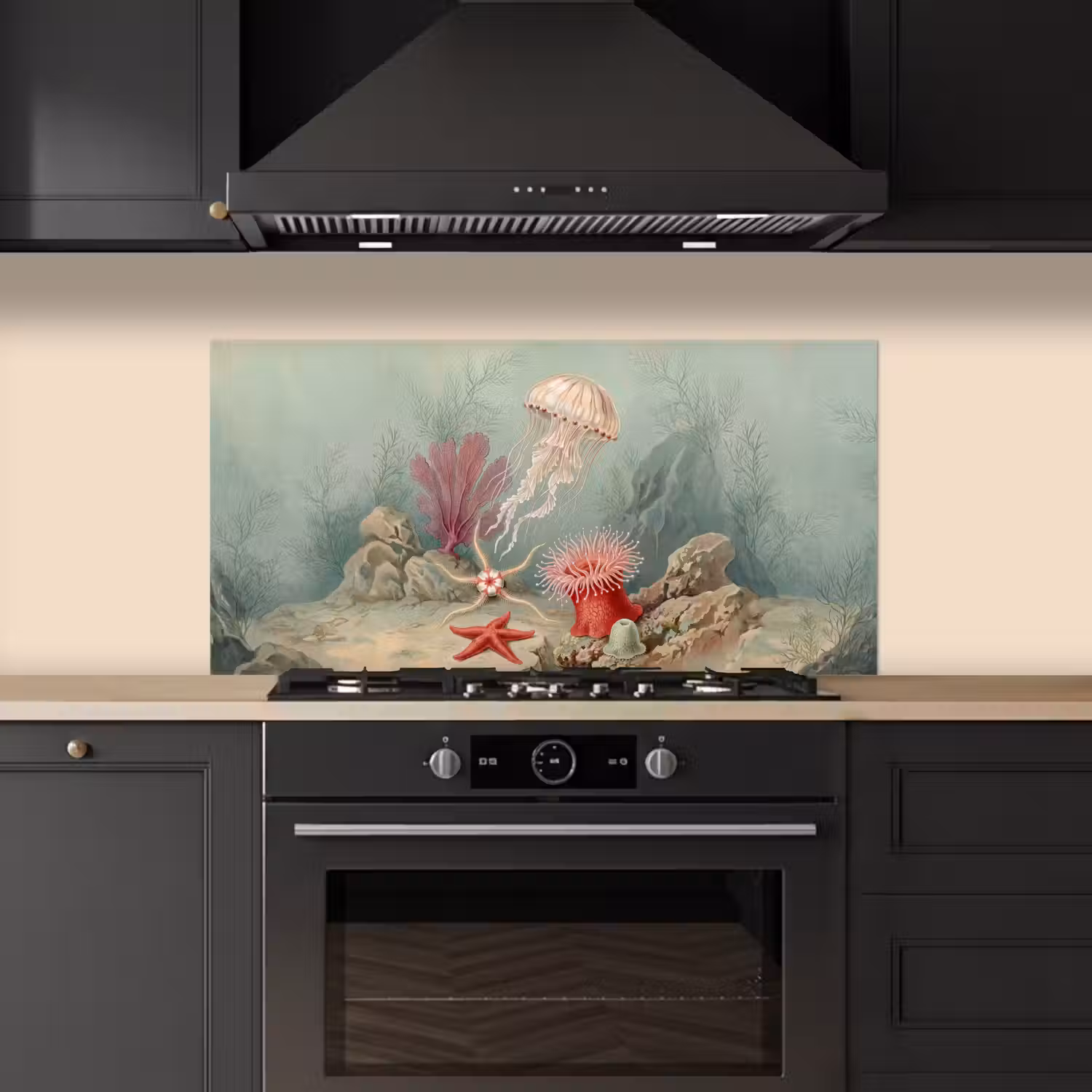 Zeeleven - Kwal - Onderwater - Illustratie - Beige keuken achterwand spatscherm middel -sfeer1