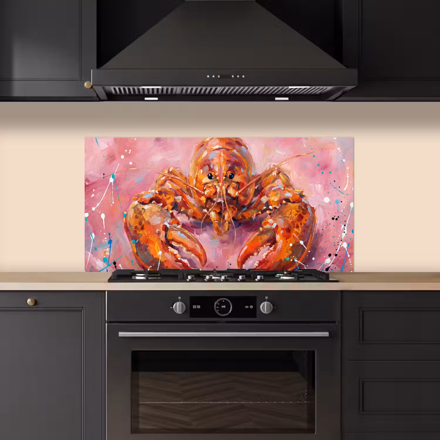 Zeeleven - Kreeft - Spatters - Abstract - Roze keuken achterwand spatscherm middel -sfeer1