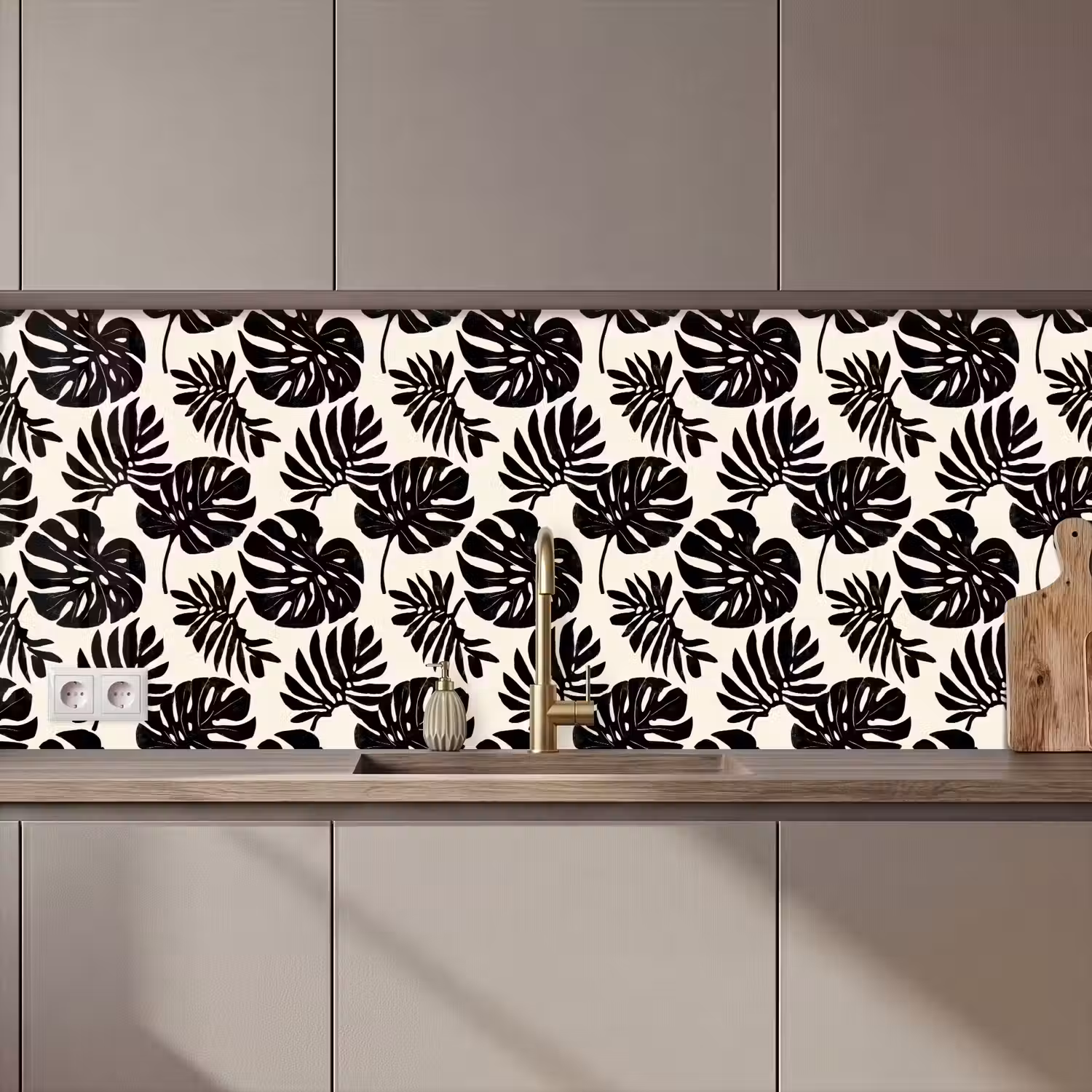 Modern - Monstera - Zwart keuken achterwand 2 middel 871 zz_3dshopping