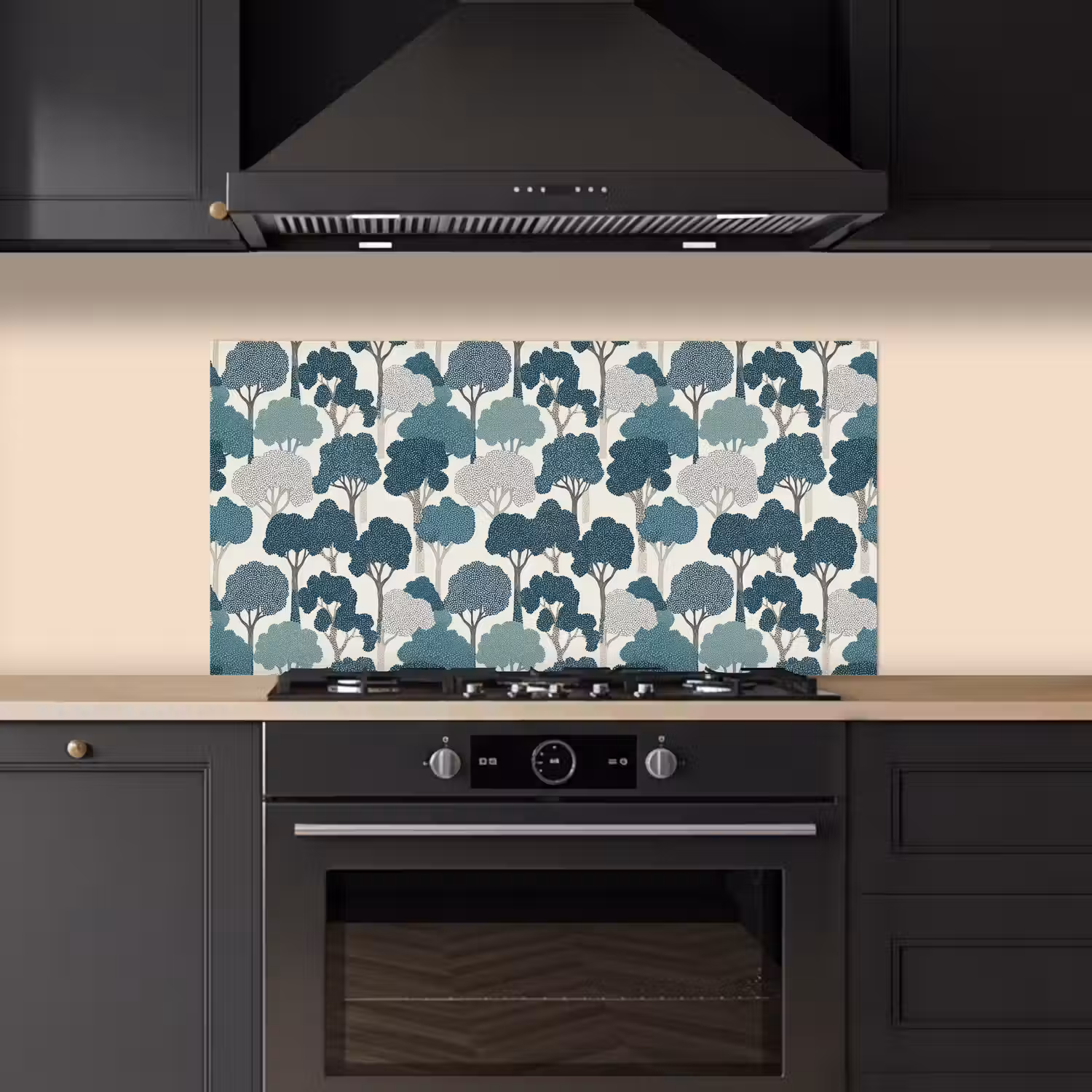 Modern - Bomen - Bos - Patroon - Blauw keuken achterwand spatscherm middel 899 -sfeer1