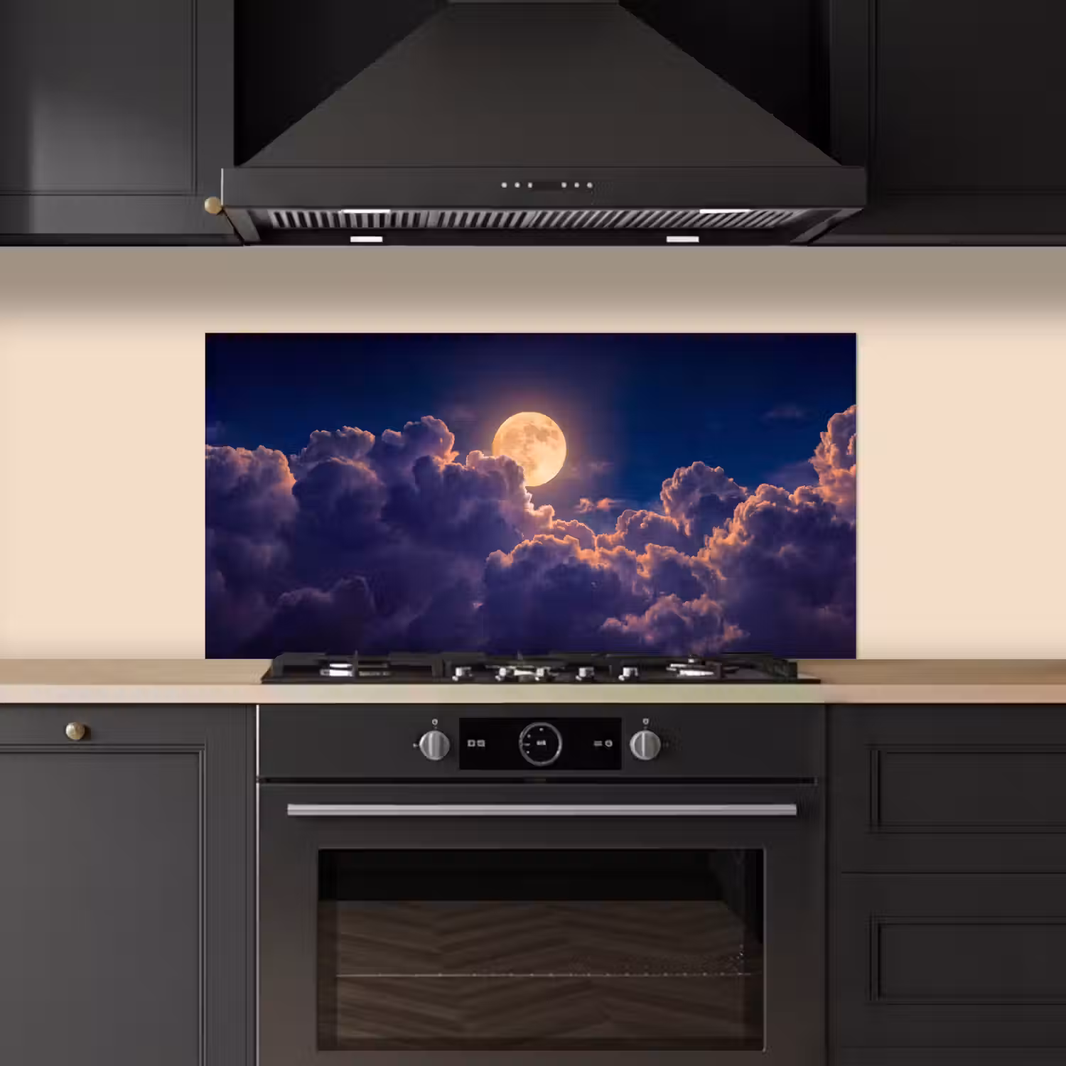 Maan - Wolken - Nacht - Oranje keuken achterwand spatscherm middel -sfeer1