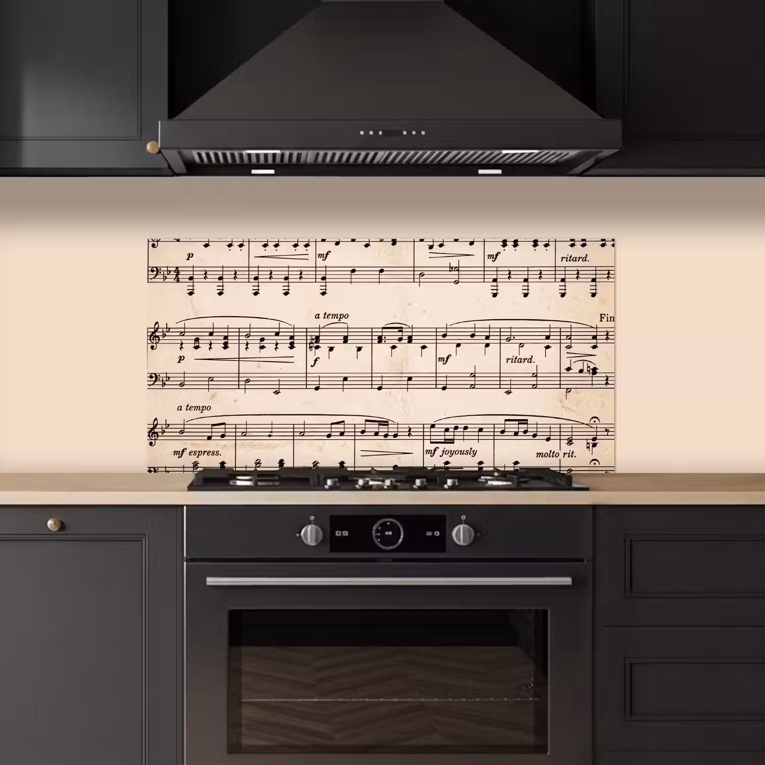 Muzieknotatie - Notenbalken - Kunst - Klassiek - Beige keuken achterwand spatscherm middel -sfeer1