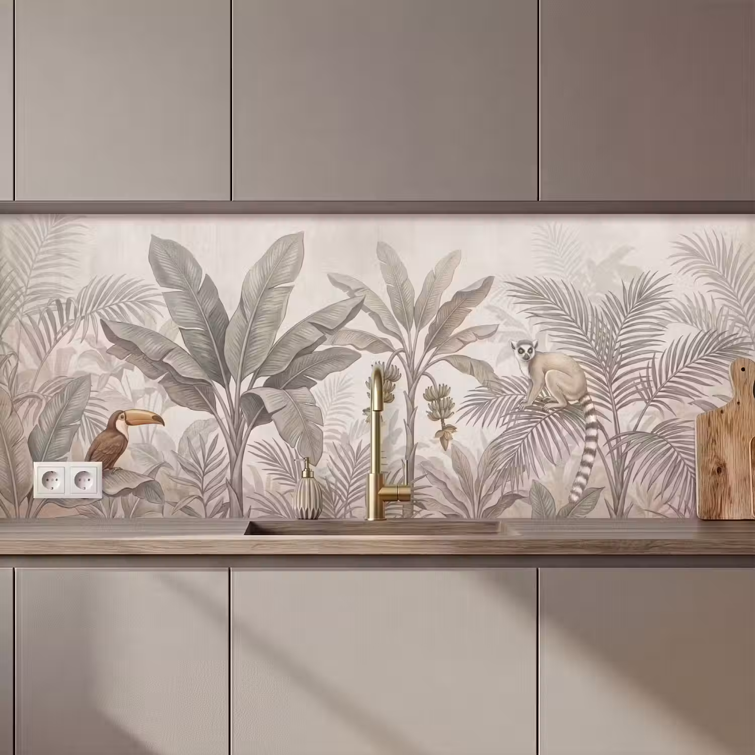 Natuur - Jungle - Ringstaartmaki - Bruin keuken achterwand 2 middel zz_3dshopping