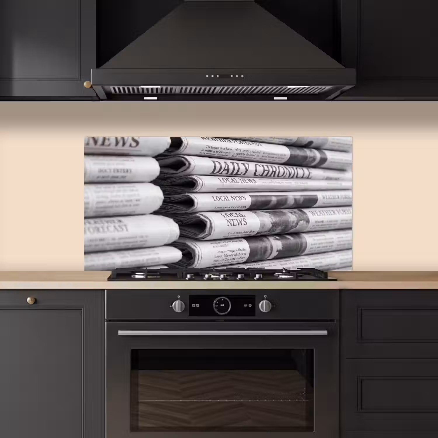 Krant - Stapel - Nieuws - Zwart-wit - Media keuken achterwand spatscherm middel -sfeer1