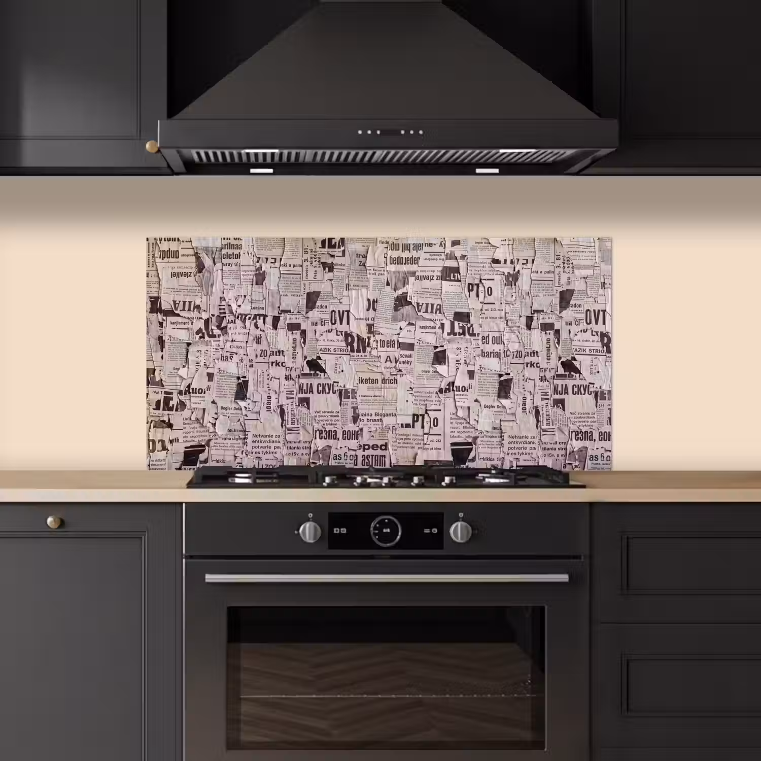 Krant - Gescheurd - Textuur - Abstract - Zwart-wit keuken achterwand spatscherm middel -sfeer1