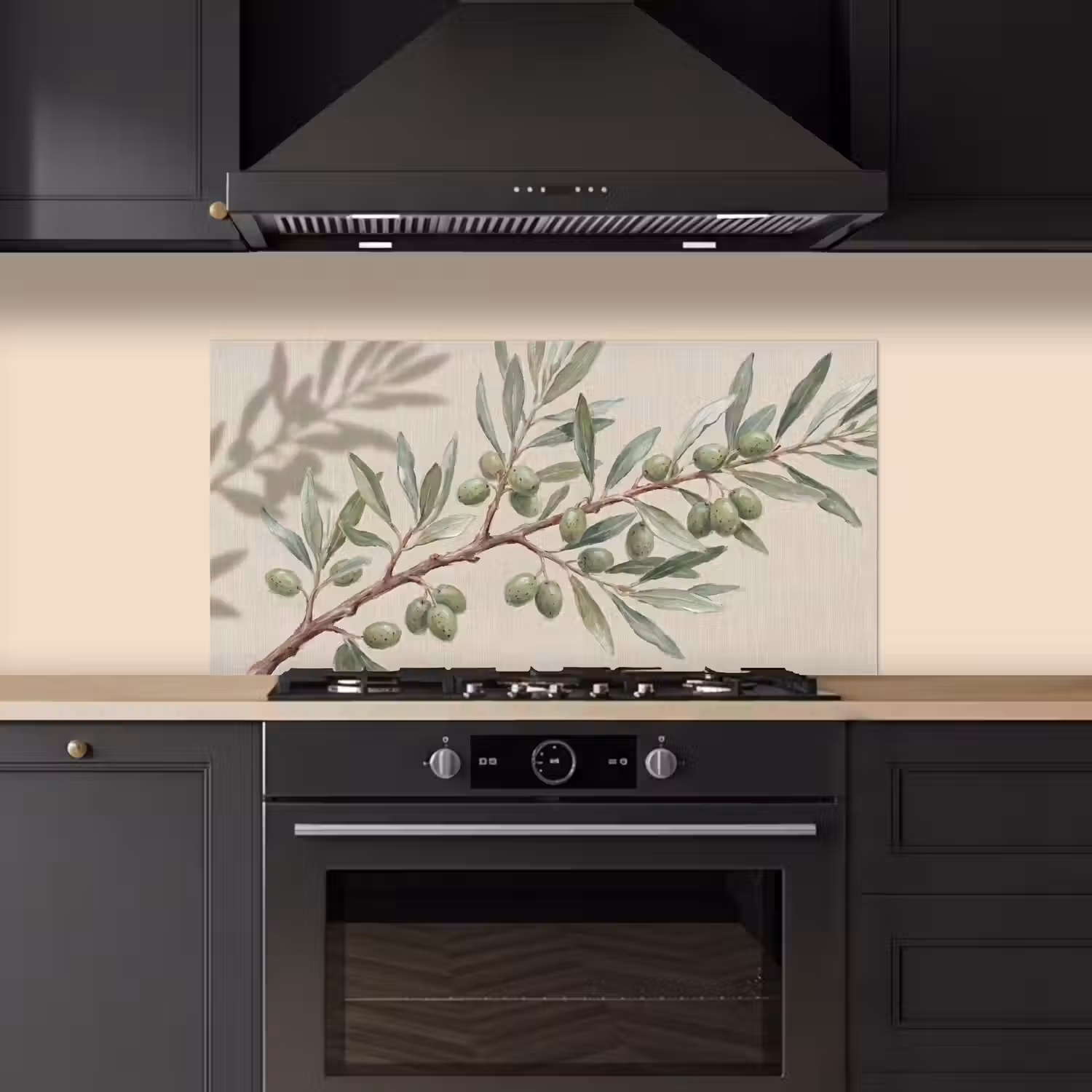 Olijftak - Bladeren - Natuur - Groen - Beige keuken achterwand spatscherm middel -sfeer1