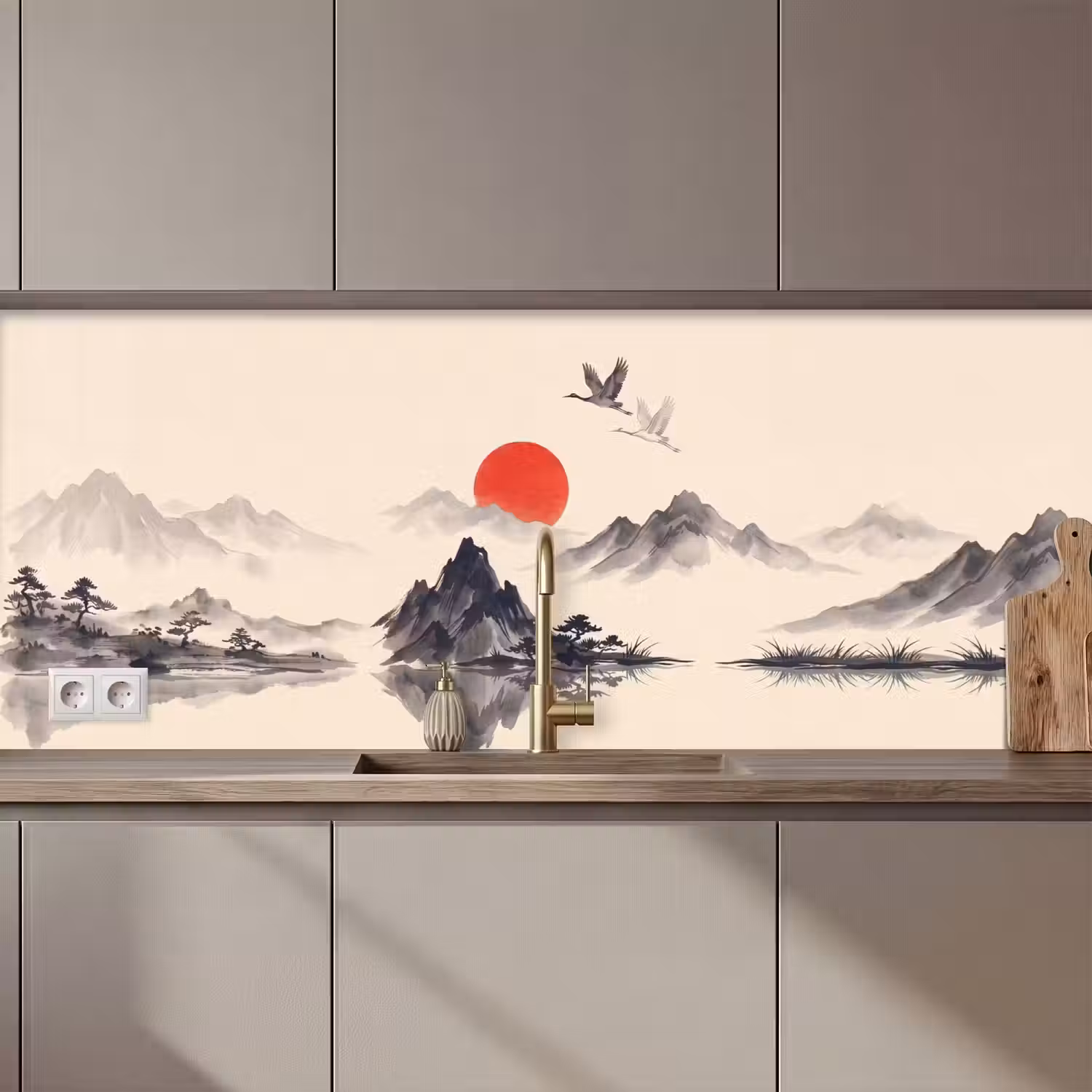 Oosters - Kraanvogels - Landschap keuken achterwand 2 middel zz_3dshopping