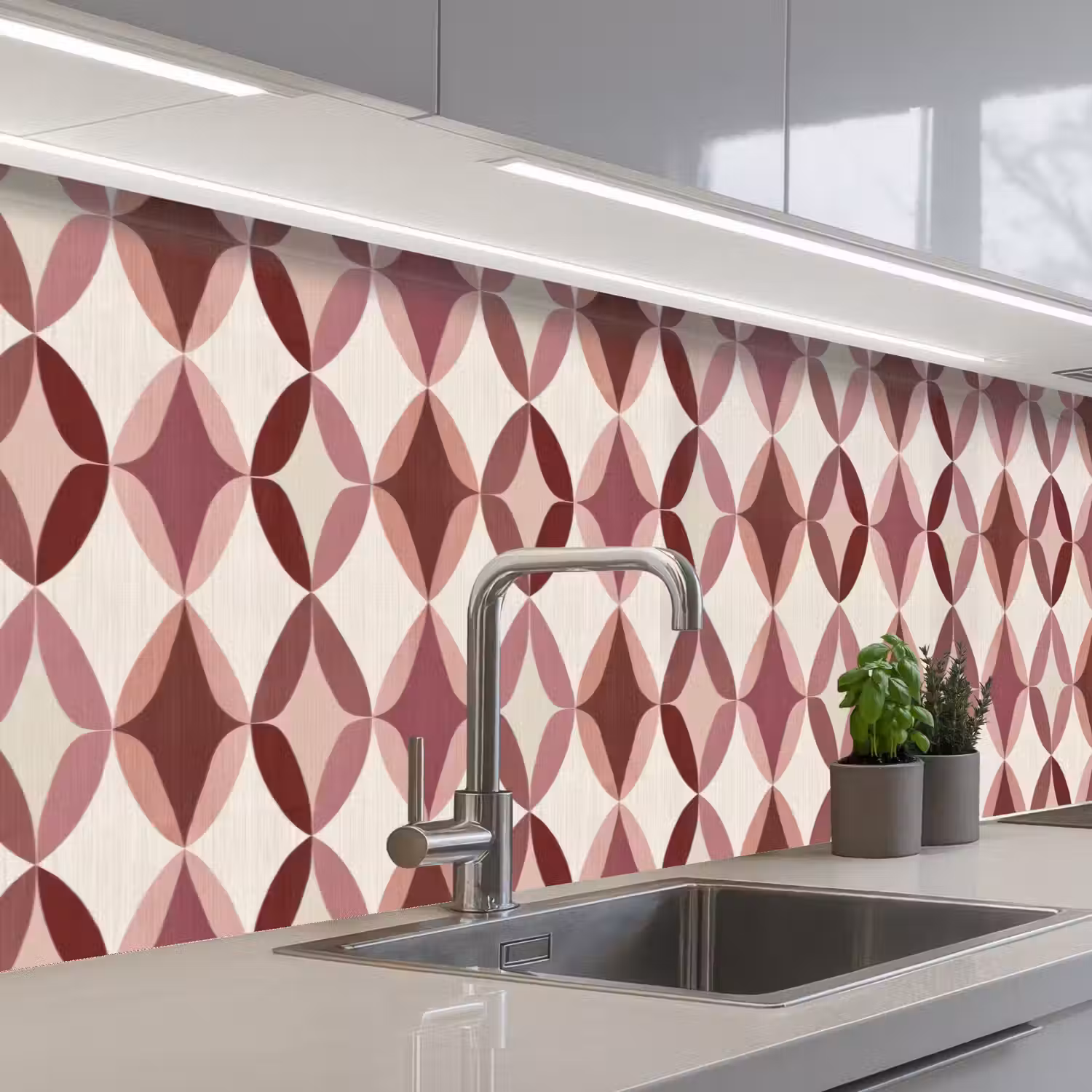Ovaal - Textuur - Roze keuken achterwand 2 groot 857 -3d_schuin