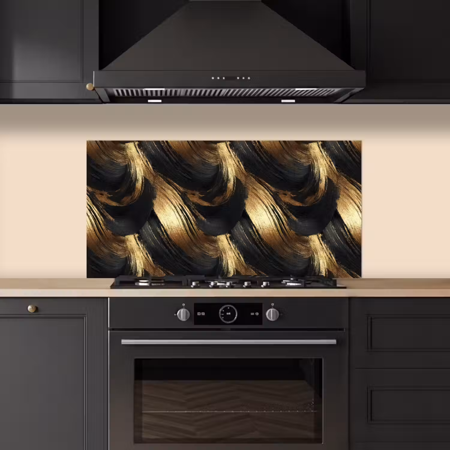 Verfstreken - Abstract - Goud - Zwart keuken achterwand spatscherm middel 899 -sfeer1