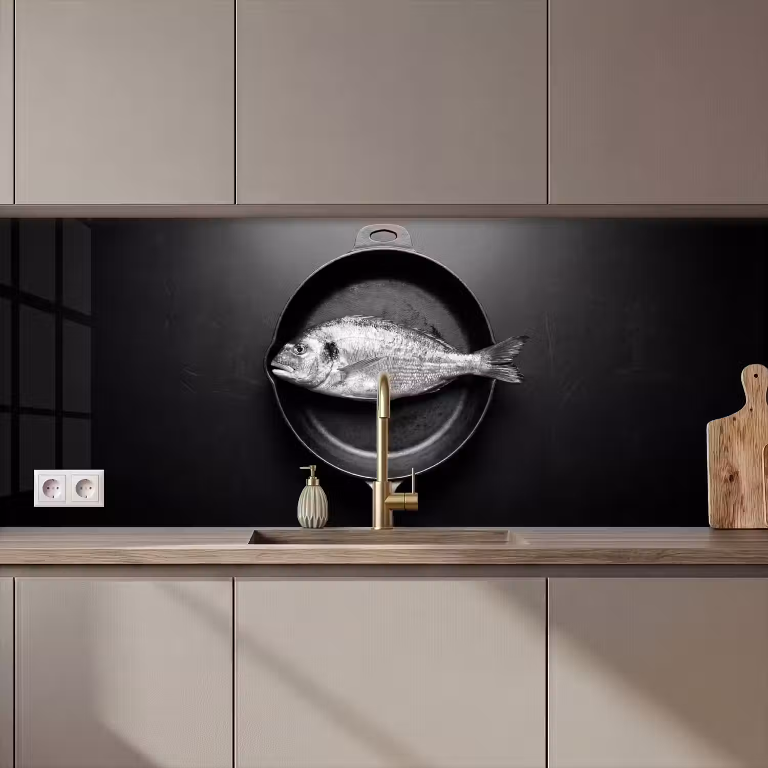 Pan - Vis - Zwart - Wit keuken achterwand 2 middel zz_3dshopping