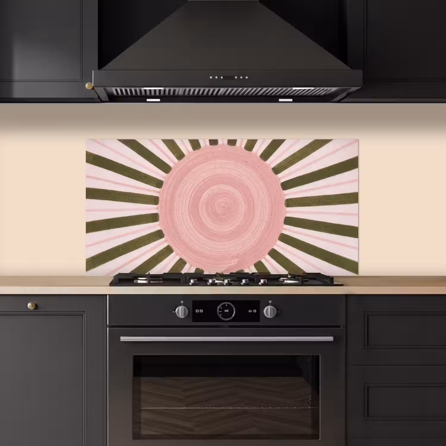 Patroon - Cirkel - Stralen - Abstract - Roze keuken achterwand spatscherm middel -sfeer1