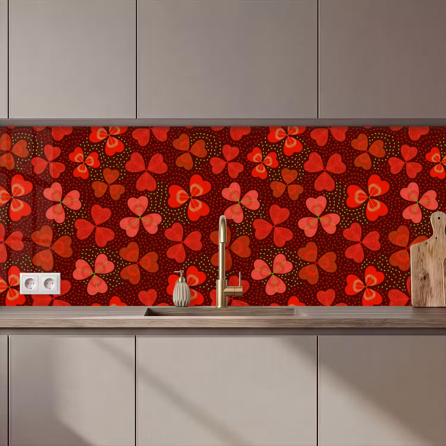 Patroon - Klaver - Rood keuken achterwand 2 middel 871 zz_3dshopping