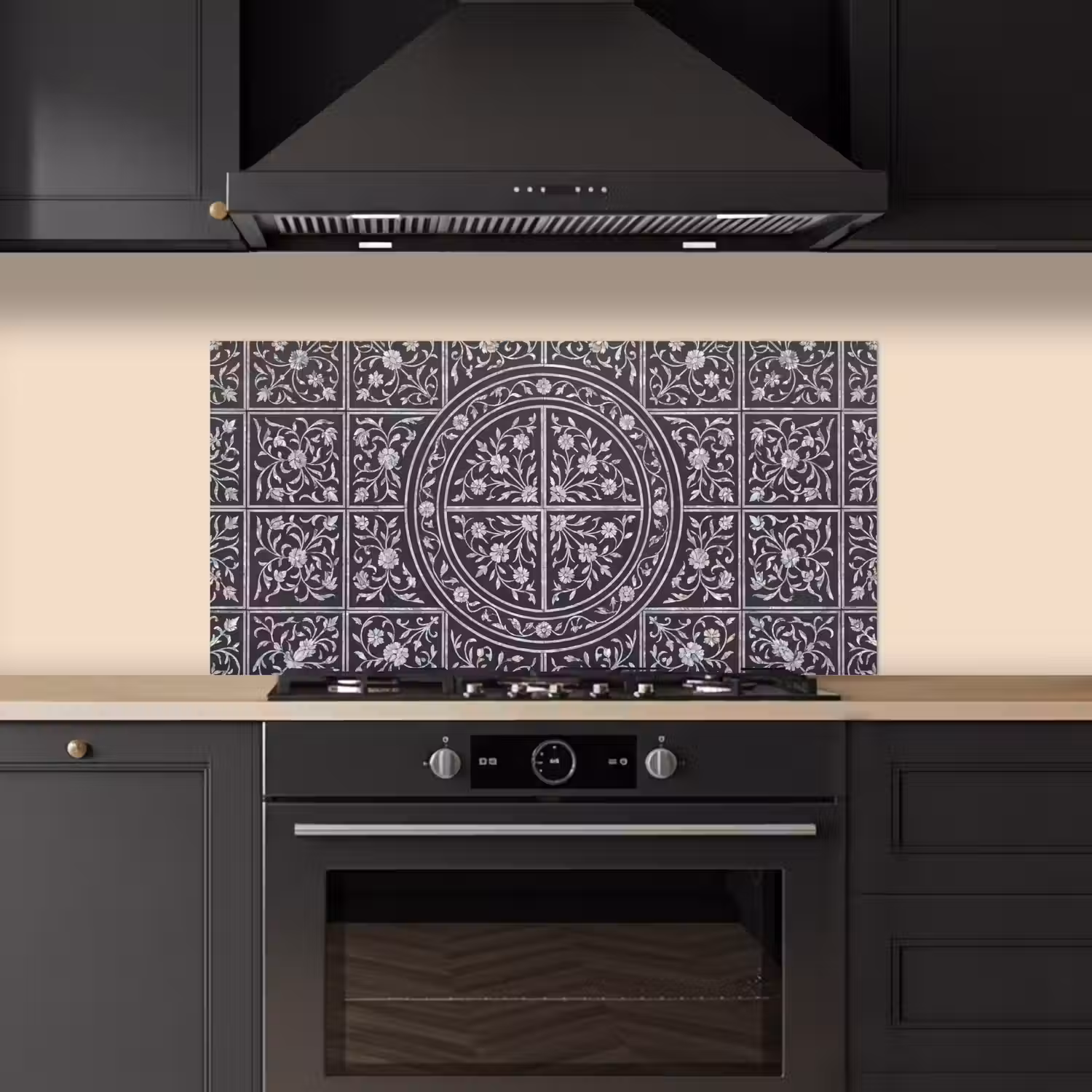 Patroon - Bloemmotief - Decoratie - Klassiek - Zwart keuken achterwand spatscherm middel -sfeer1