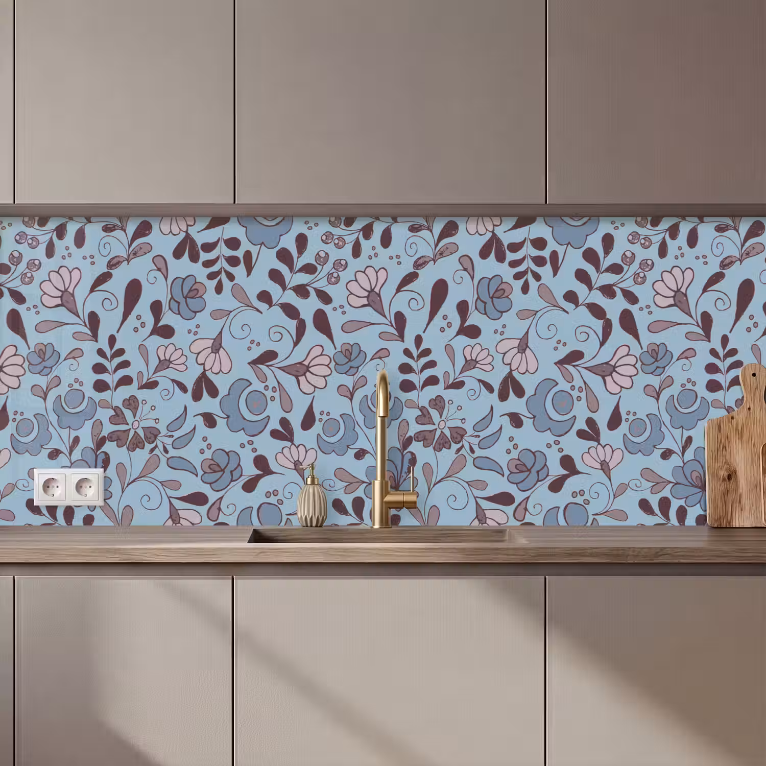 Patroon - Bloem - Grijs - Blauw keuken achterwand 2 middel 871 zz_3dshopping