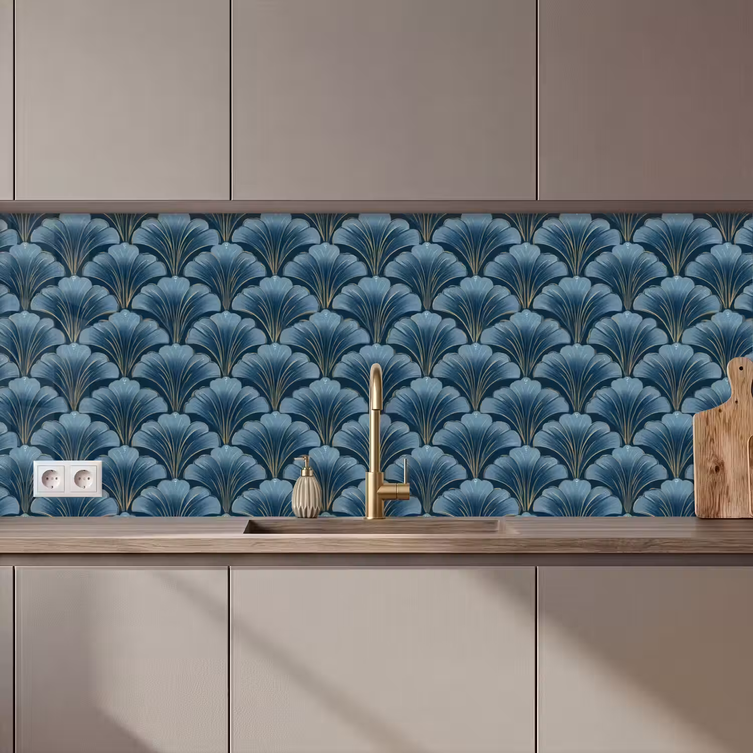 Patroon - Ginkgoblad - Blauw keuken achterwand 2 middel 871 zz_3dshopping