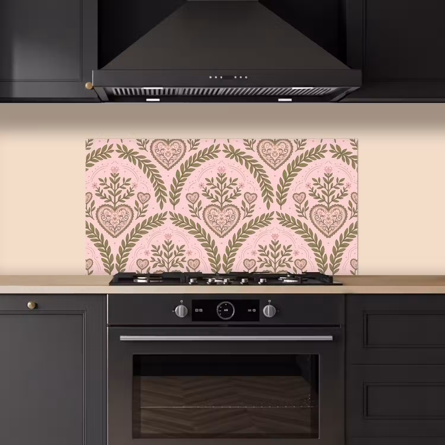 Patroon - Hart - Bloemen - Folkloristisch - Roze keuken achterwand spatscherm middel -sfeer1