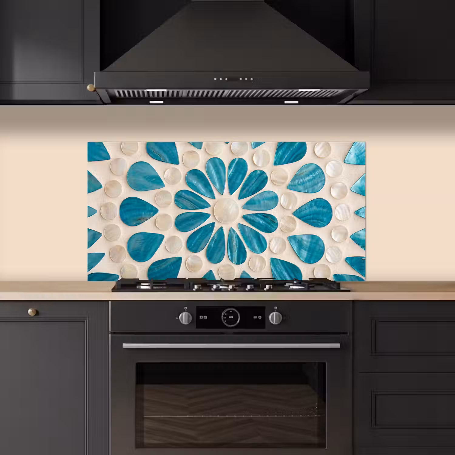 Patroon - Mozaïek - Schelpen - Abstract - Turquoise keuken achterwand spatscherm middel -sfeer1