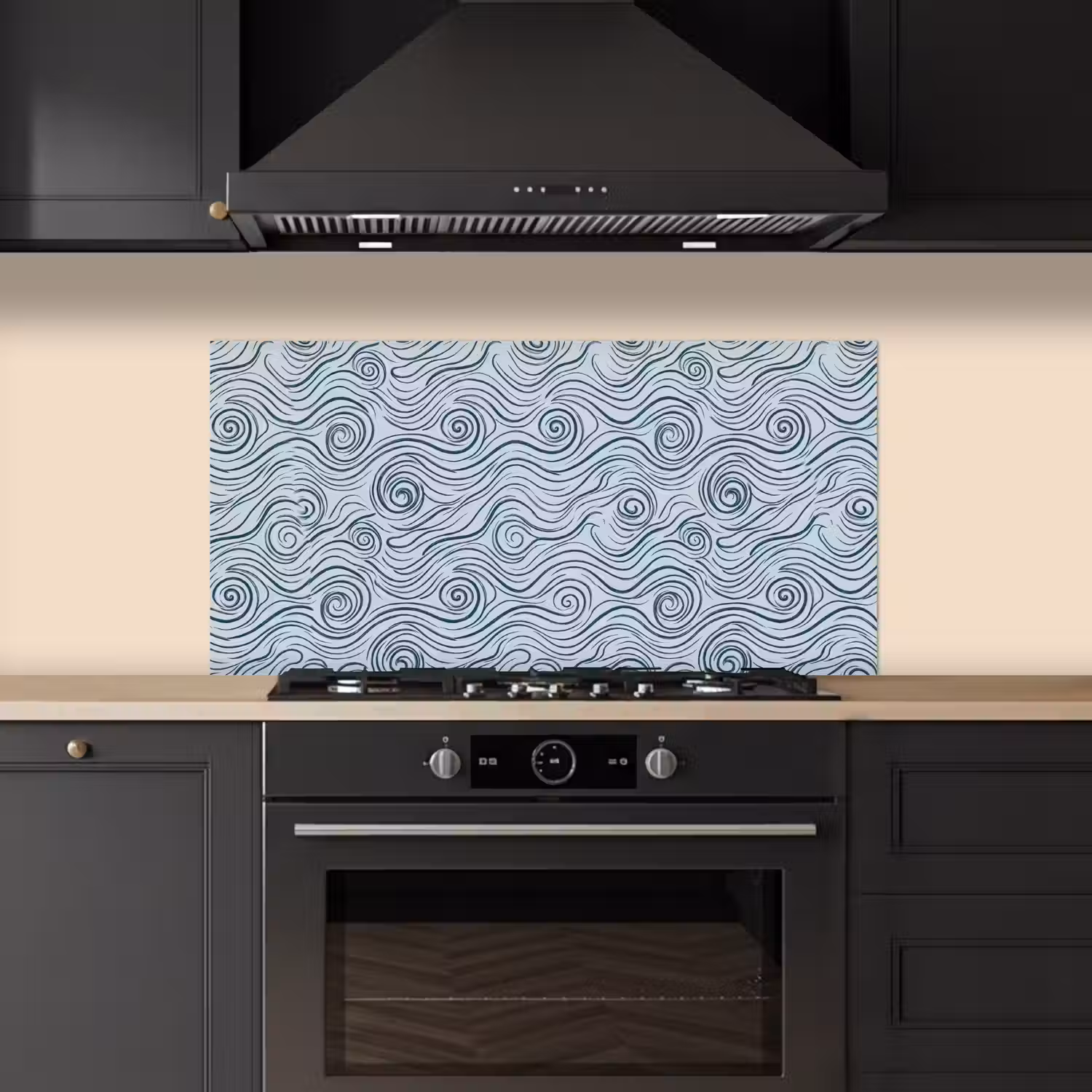 Patroon - Golven - Abstract - Modern - Blauw keuken achterwand spatscherm middel -sfeer1