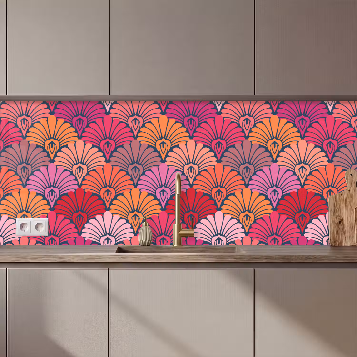 Patronen - Art Deco - Roze - Bloemen keuken achterwand 2 middel 871 zz_3dshopping