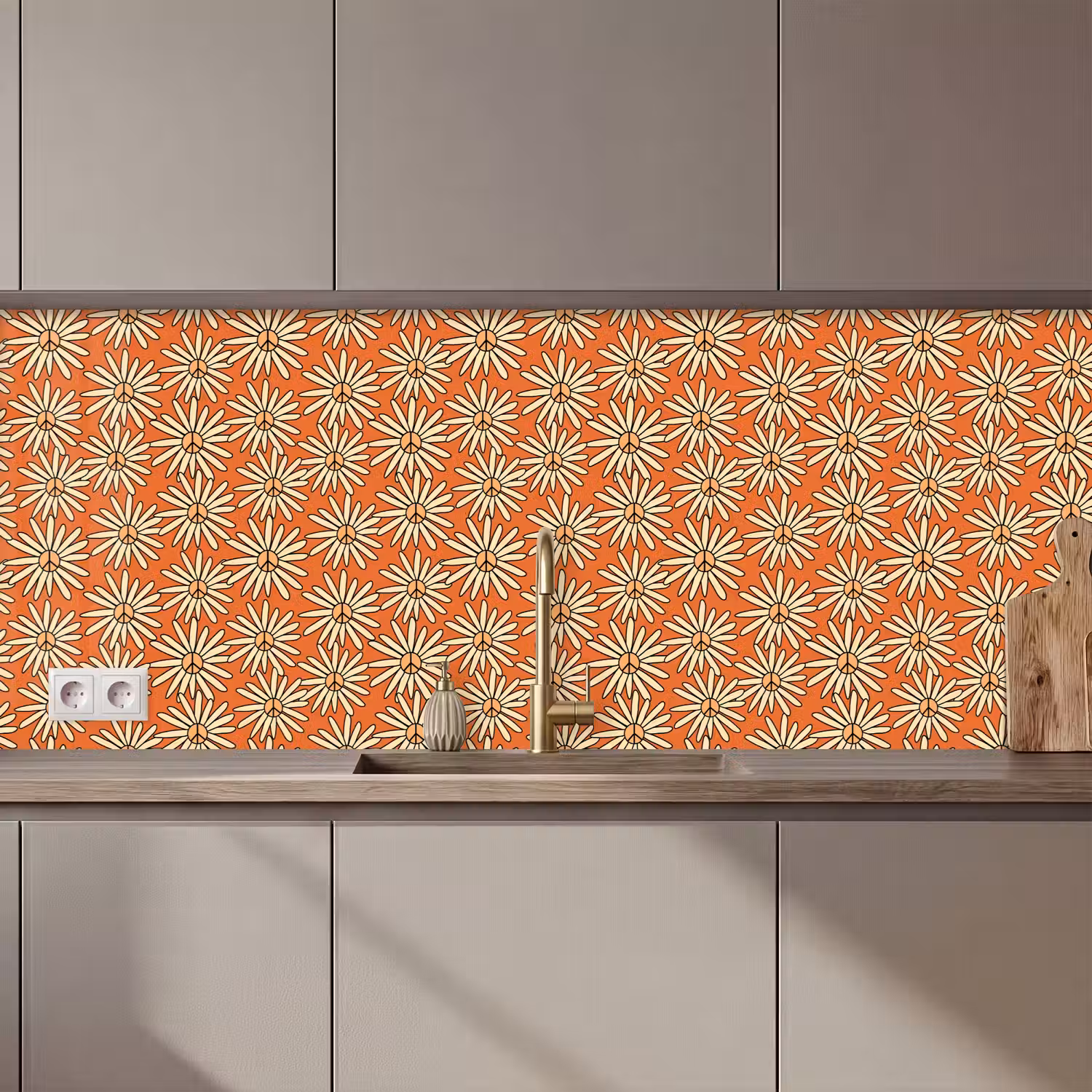 Patronen - Vintage - Bloem - Oranje keuken achterwand 2 middel 871 zz_3dshopping