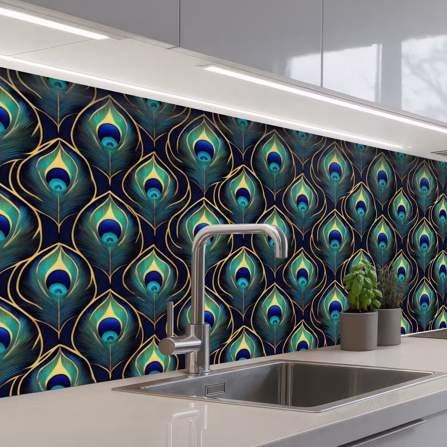 Pauw - Veren - Groen keuken achterwand 2 groot 857 -3d_schuin