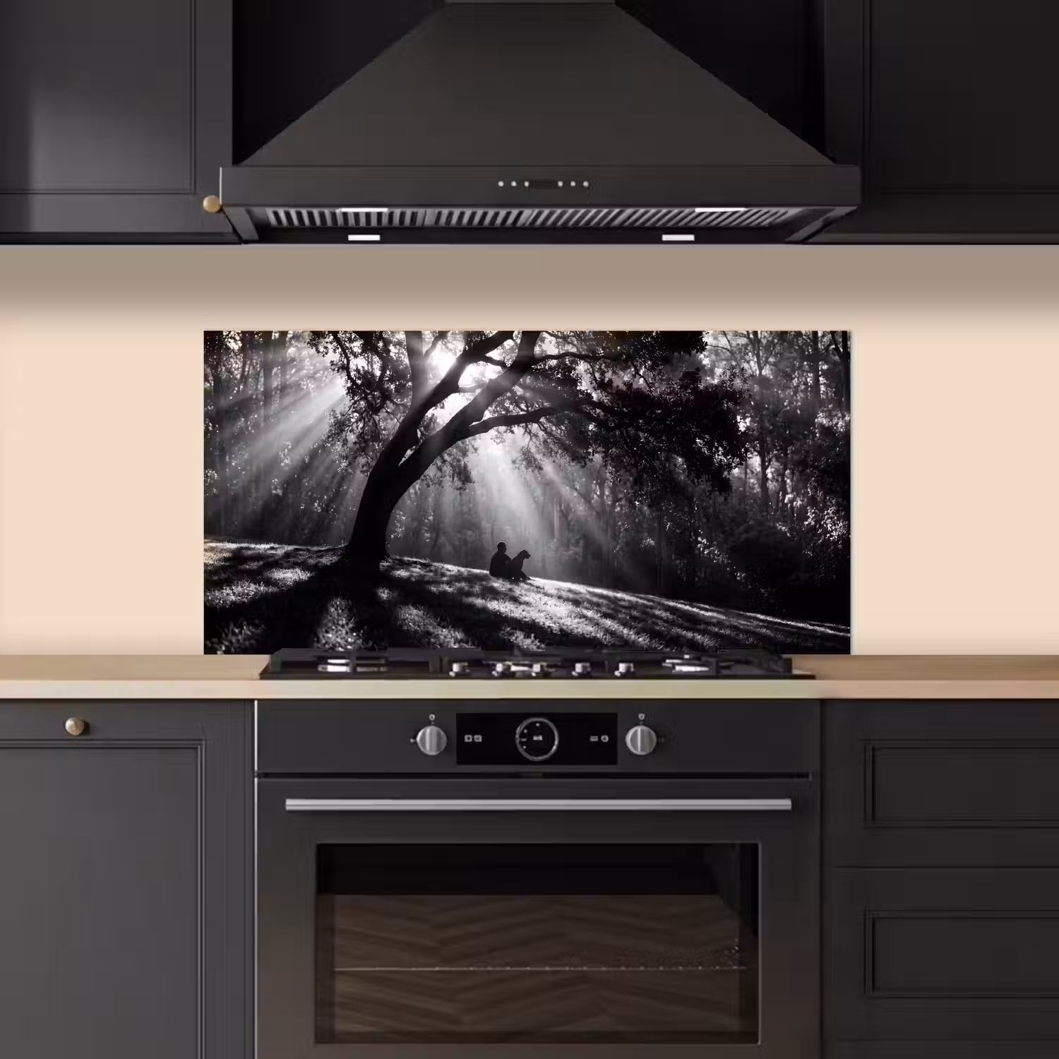 Mens - Hond - Natuur - Zwart-wit - Silhouet keuken achterwand spatscherm middel -sfeer1