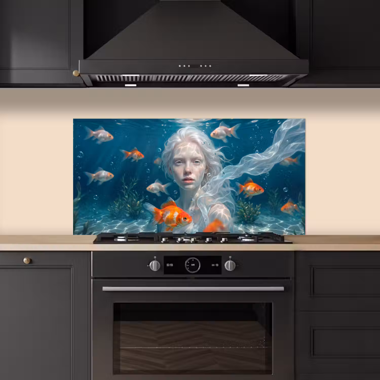 Mens - Onderwater - Vis - Modern - Blauw keuken achterwand spatscherm middel -sfeer1