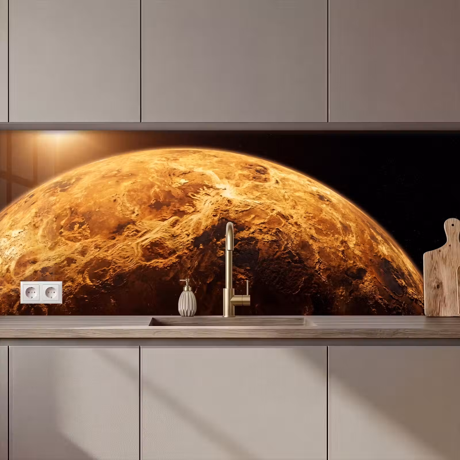 Kitchen Wall Splashback - Planet - Space - Orange - Planeet - Ruimte - Oranje keuken achterwand 2 middel zz_3dshopping
