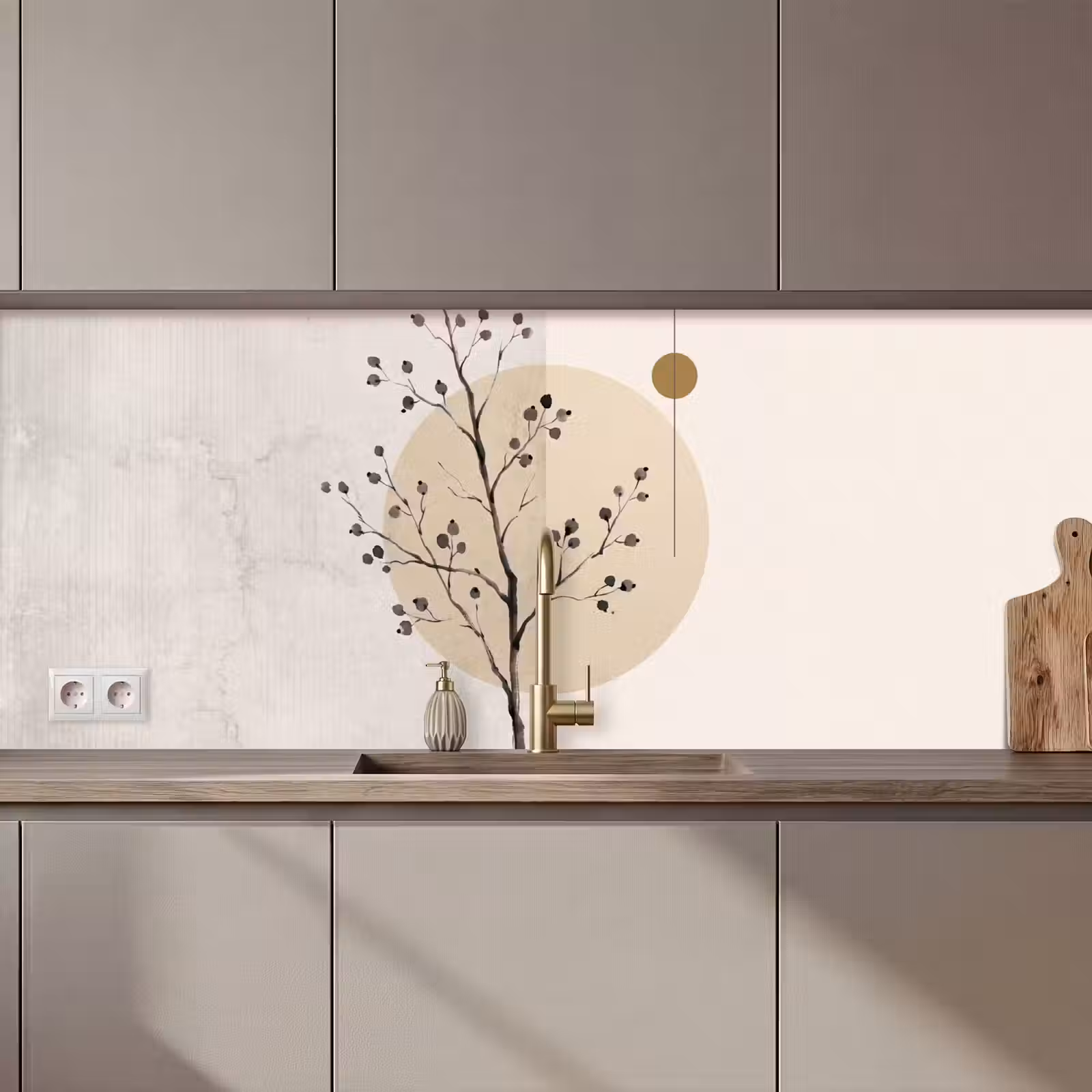 Kitchen Wall Splashback - Plant - Abstract - Beige - Plant - Abstract - Beige keuken achterwand 2 middel zz_3dshopping