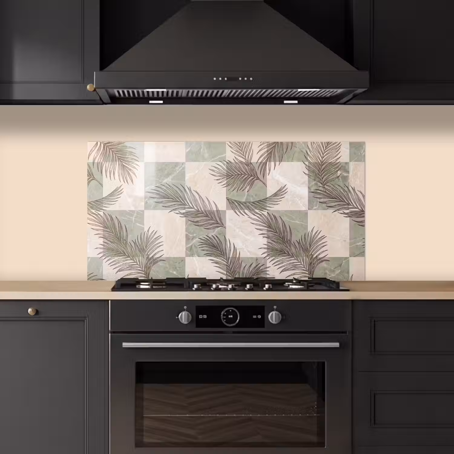 Planten - Bladeren - Marmer - Modern - Groen keuken achterwand spatscherm middel -sfeer1