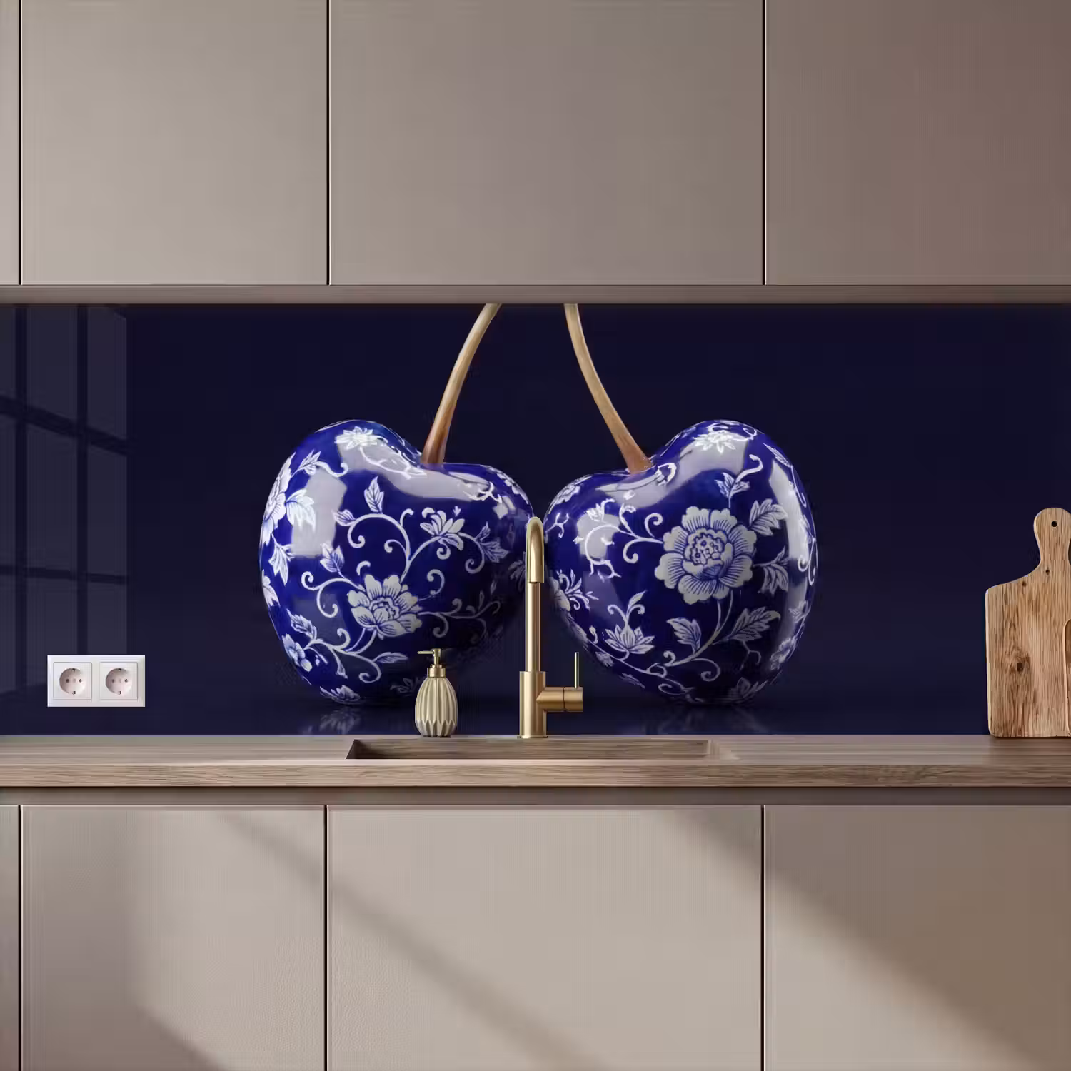 Porselein- Kersen - Delfts - Blauw keuken achterwand 2 middel zz_3dshopping