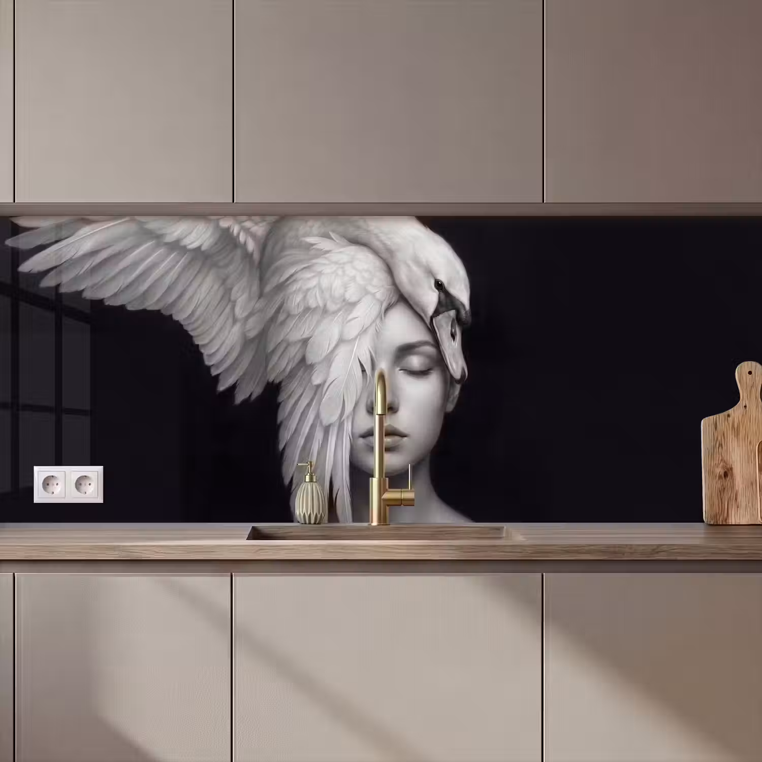 Portret - Zwaan - Zwart - Wit keuken achterwand 2 middel zz_3dshopping