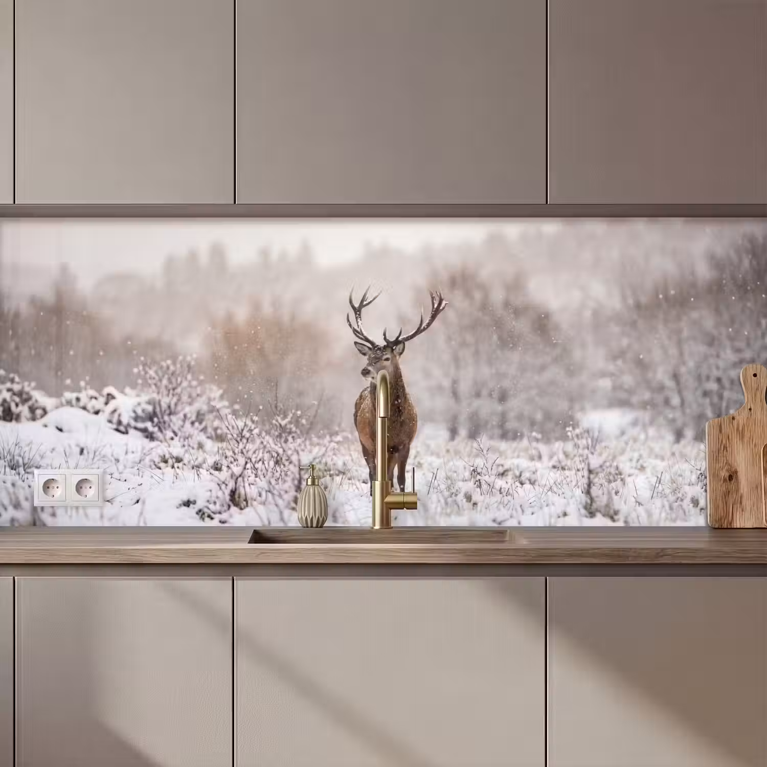 Edelhert - Bos - Sneeuw - Winter - Majestueus keuken achterwand 2 middel zz_3dshopping